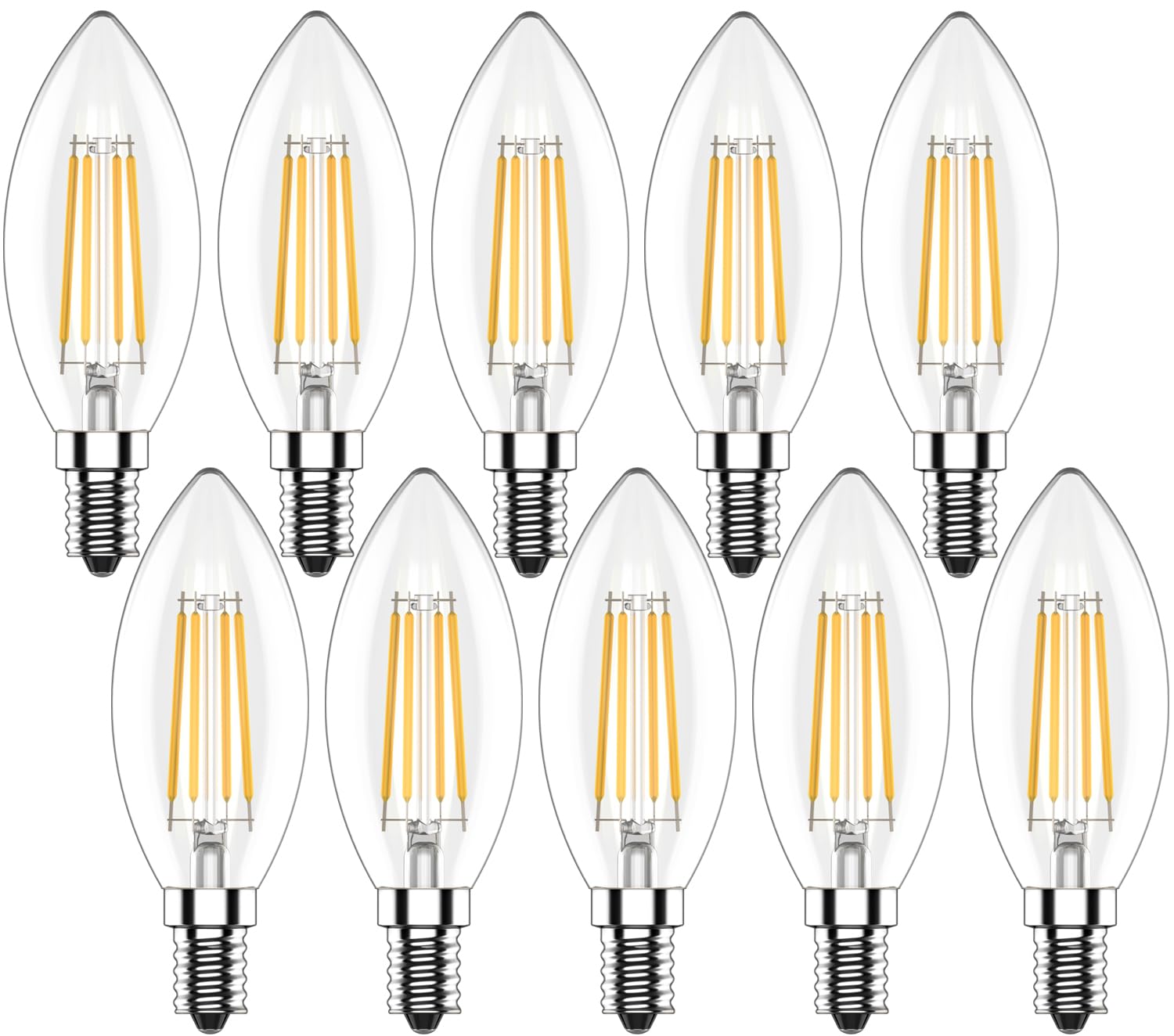 Zcexhph E14 Kerze LED,4W LED Glühbirne,Dimmbar Lampe in Kerzenform,400LM Filament LED Leuchtmittel,Warmweiß 2700K Kerzenlampe für Kronleuchter,10er Pack