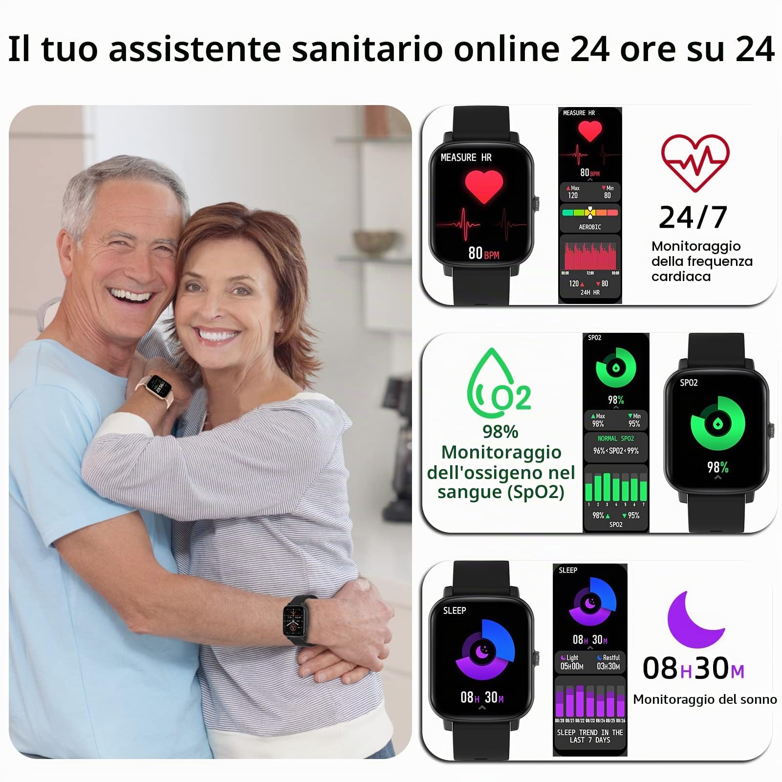 Orologio Smart Touchscreen da 1,7" per Uomini e Donne, Compatibile con Telefoni Android/iOS, Fitness Tracker con Cardiofrequenzimetro, Ossigeno nel Sangue, Controllo Vocale AI (Nero)