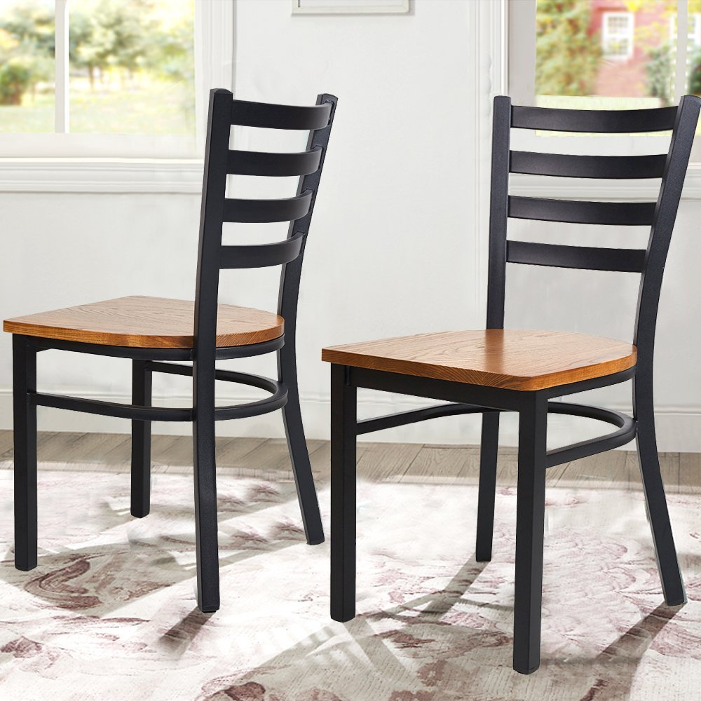 Dporticus Dining Room Chairs Set of Black Metal Dining Chair Stackable  Kitchen Chairs W/Solid Wood Seat Metal Legs Indoor for Room Restaurant