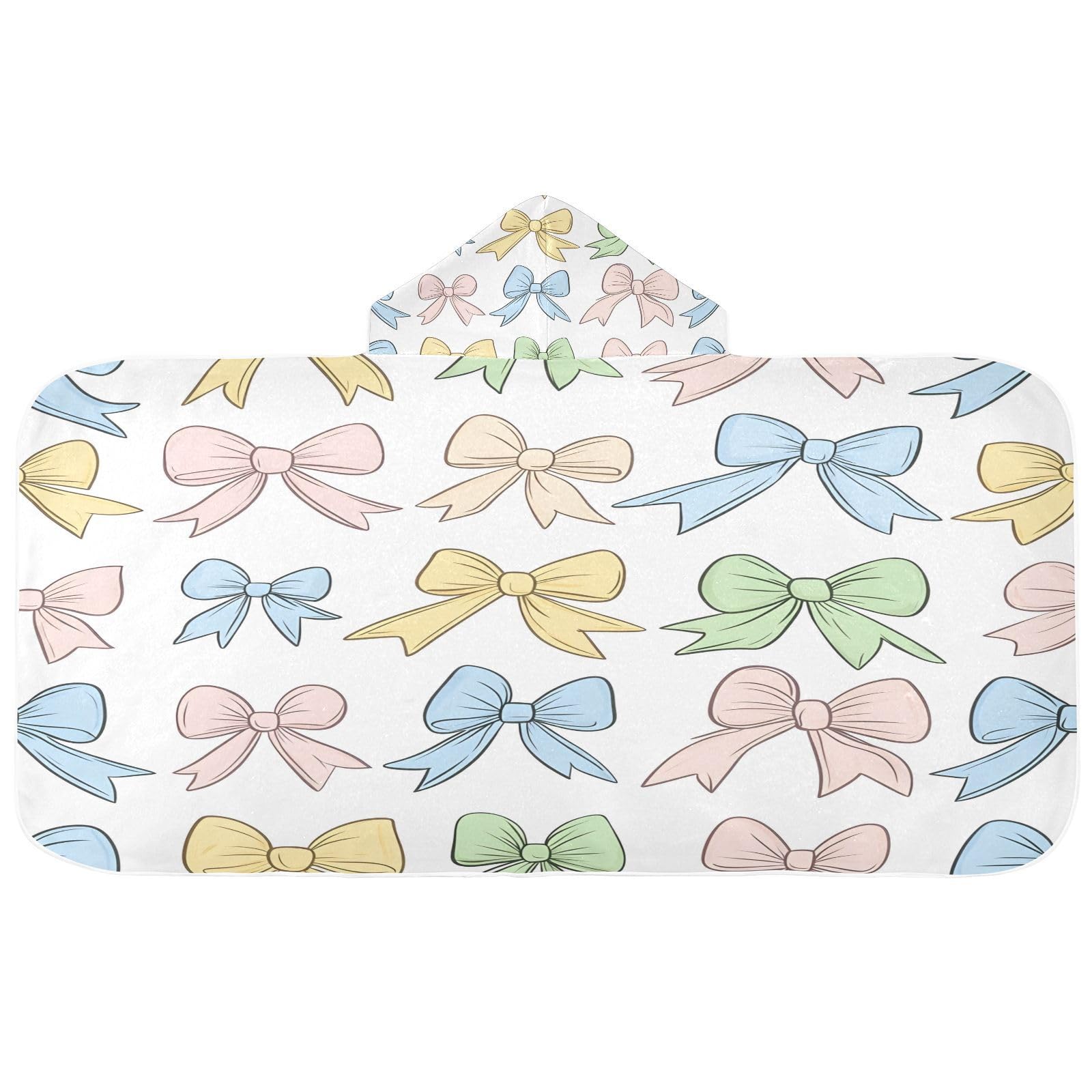 Kigai Colorful Bow Hooded Beach Towel for Kids Soft Absorbent Quick Dry Bath Towel with Hood Lightweight Toddler Shower Pool Bath Wrap for Boys Girls