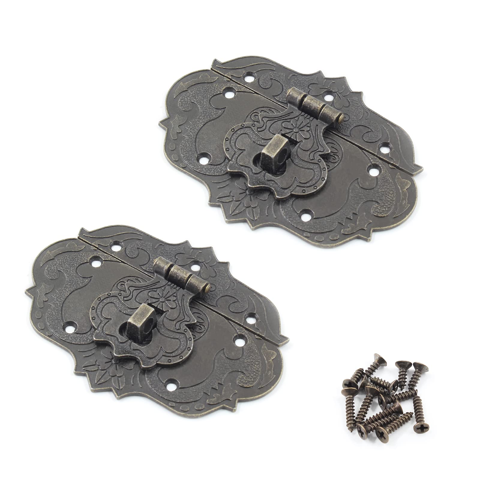 Piutouyar 2Pcs Antique Hasp Latch Lock 3.0"x2.2" Embossing Decorative Hasp Latch Bronze Jewelry Box Hasp Clasp Vintage Hasp for Wooden Boxes Trinket Box Chest Box-image-9