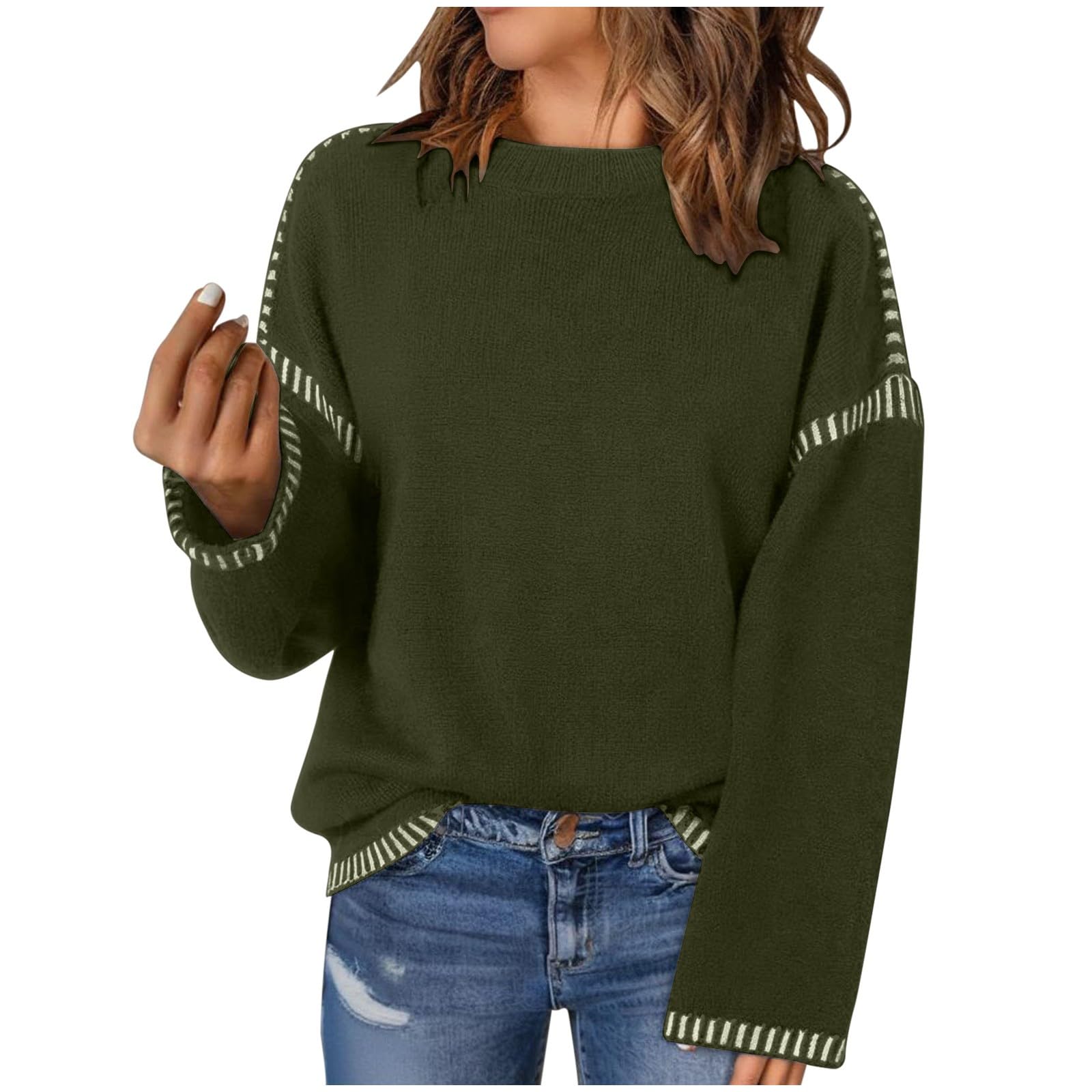 Womens Oversized Sweaters Crewneck Long Sleeve Knit Pullover Casual Loose Fall Winter Sweater Fashion Jumper Tops