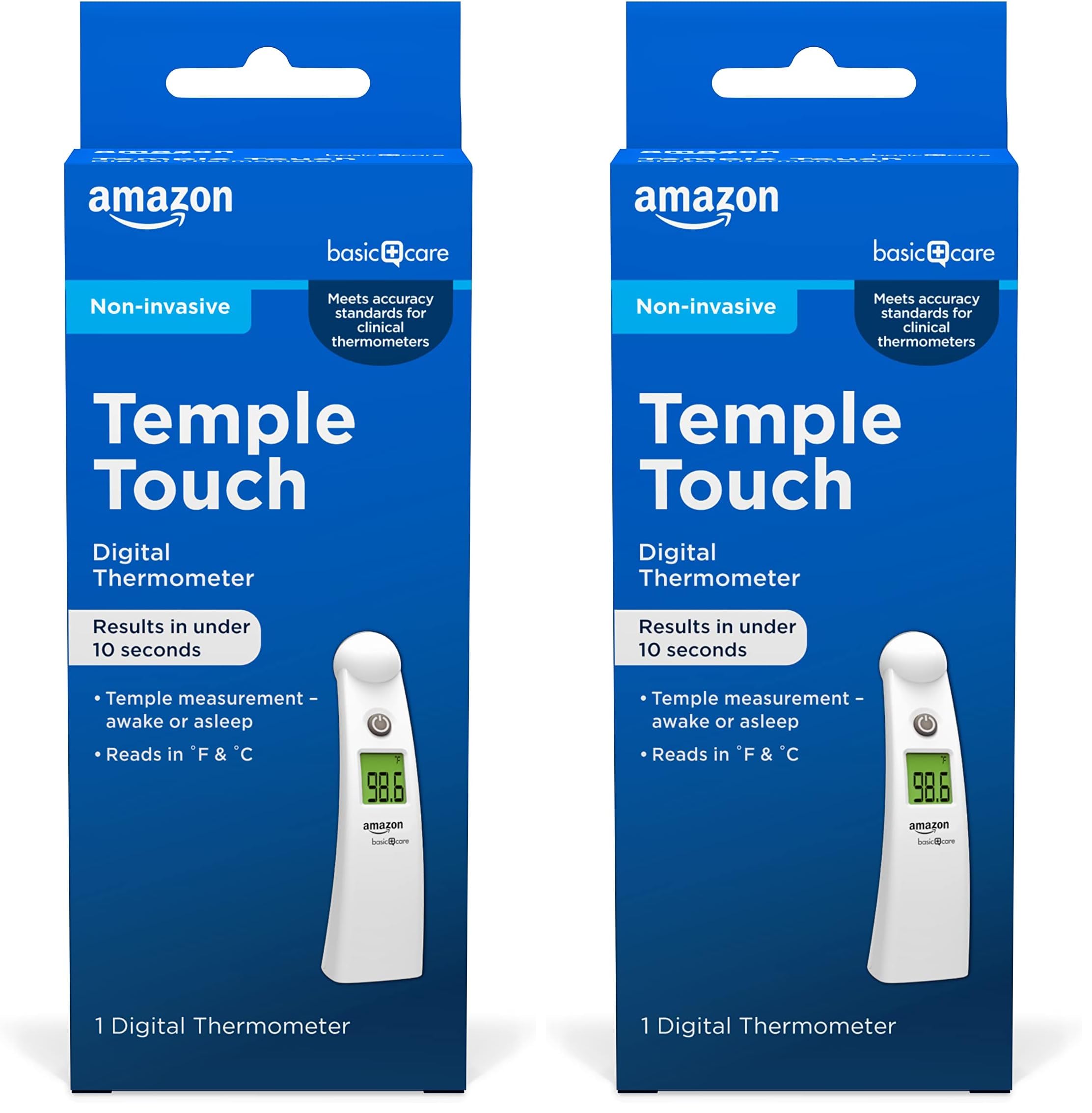 Amazon Basic Care Digital Thermometer - Temple Touch and Easy-to-Use, White (Pack of 2)
