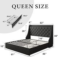 Vista 2 de iPormis Base de cama Queen con 4 cajones de almacenamiento, marco de cama tapizado con puertos tipo C y USB, cabecera de almacenamiento con respaldo