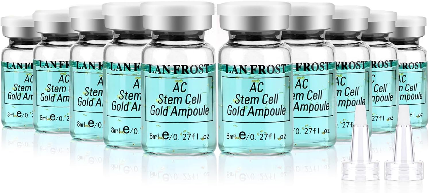 Facial Glow Starter Kit Serum Hyaluronic Acid, AC Stem Cell Gold Ampoule 0.27oz 12 Vials, Radiance Facial Serum Skin Therapy Kit