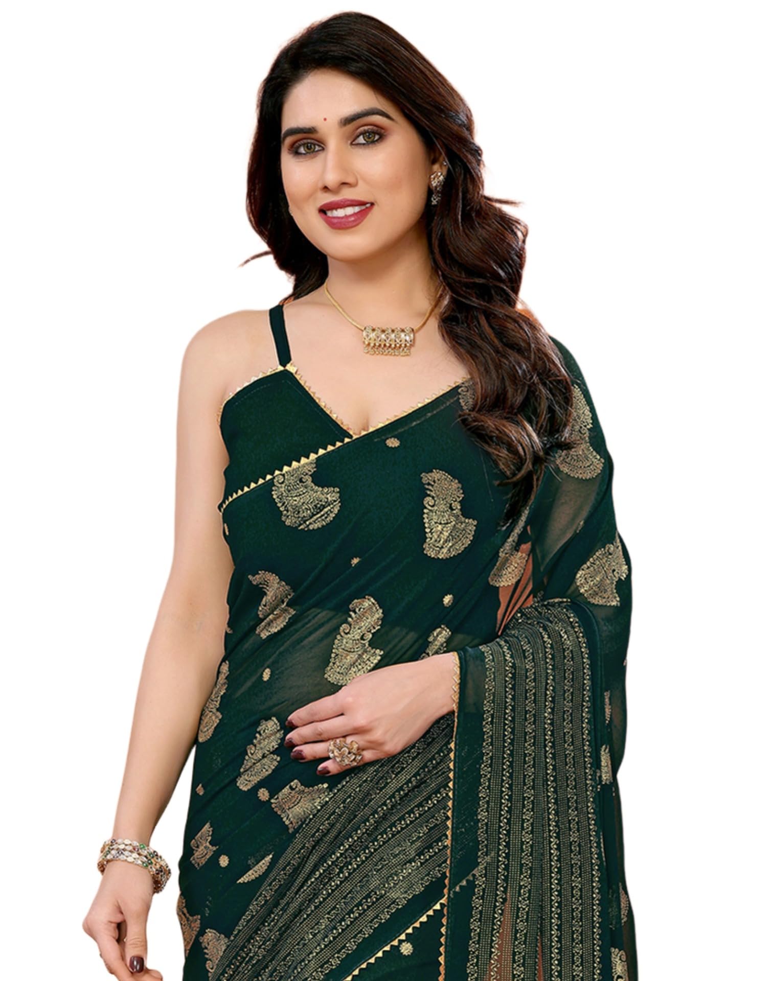 siril Women's Georgette Foil Printed Saree with Unstitched Blouse Piece-picture-7