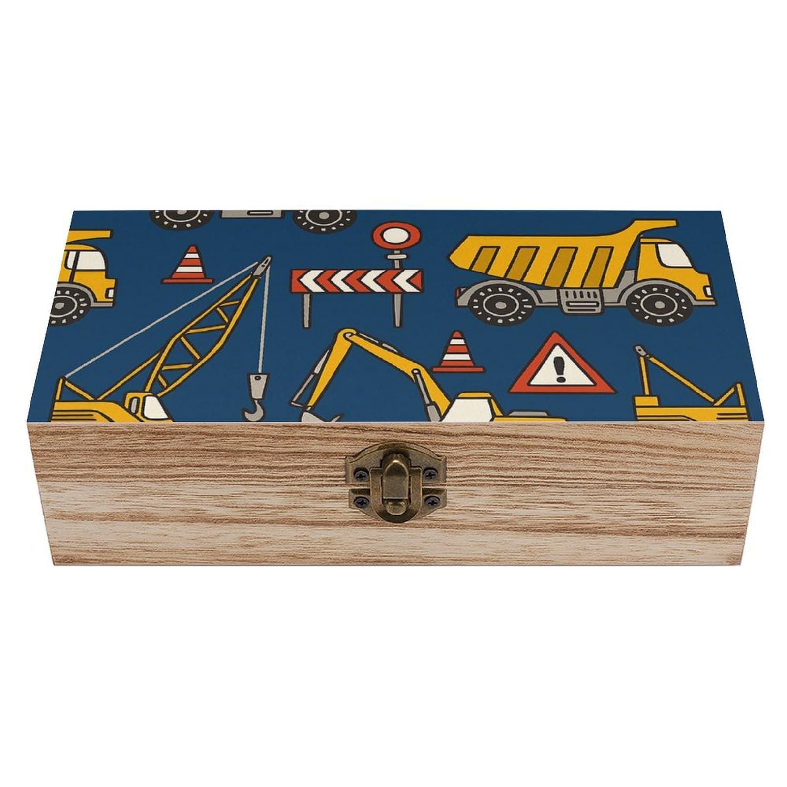 SMAZDFXX Cartoon Yellow Construction Car Wooden Storage Box Multipurpose Decorative Box for Jewelry Photo Home Decor