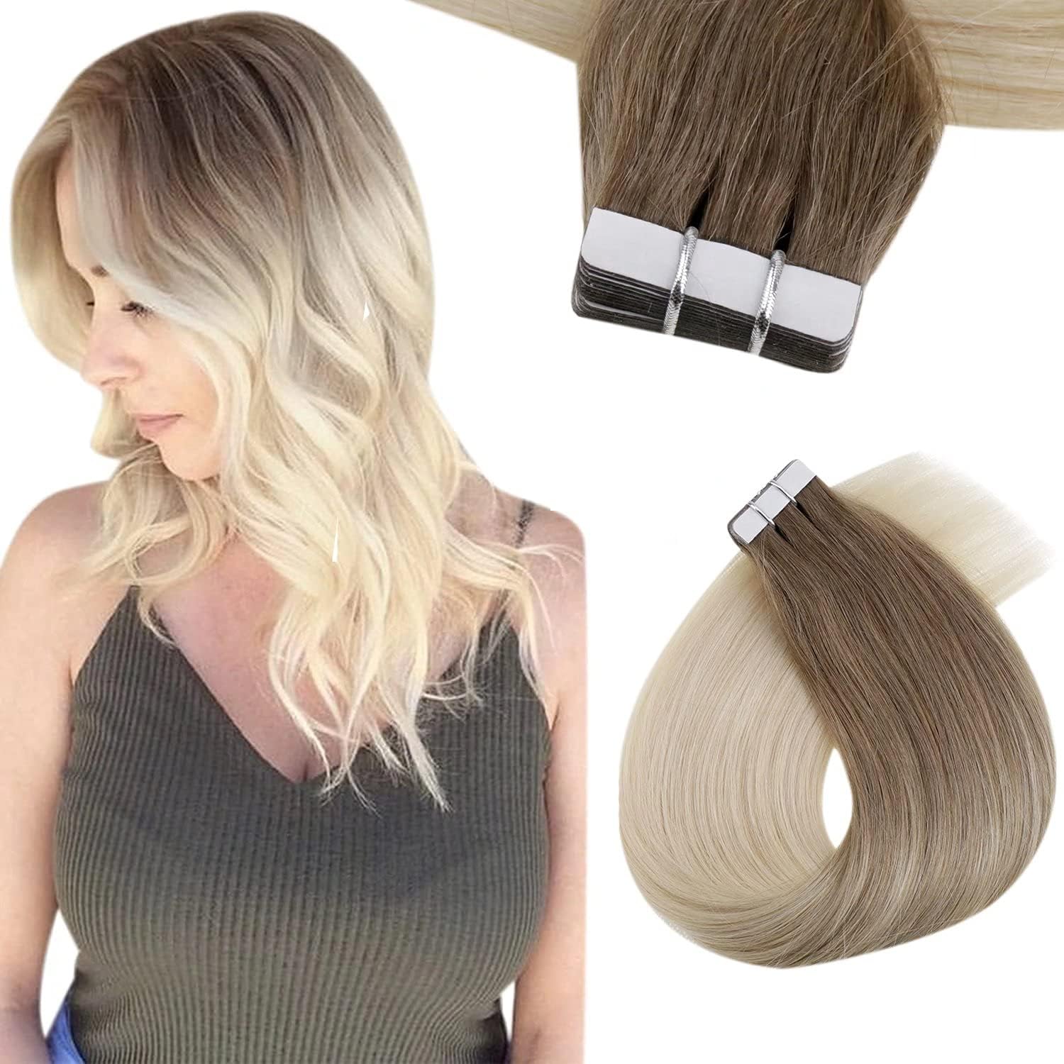 Easyouth Real Hair Tape in Extensions 12 Inch Short Straight Tape in