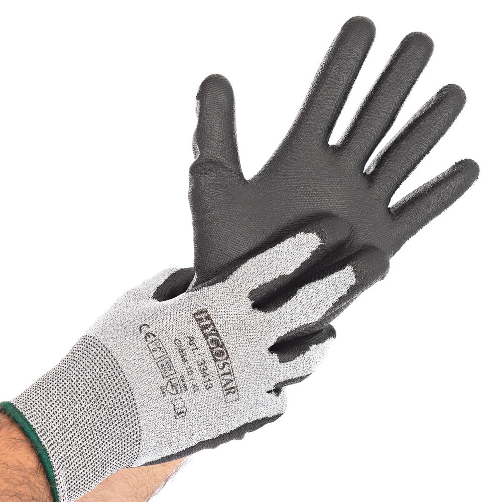 FRANZ MENSCH 200 Stück Hygostar Touch-Screen-Handschuhe Cut Safe Touch, grau-schwarz, 7/S, L: 23cm, Karton, Schnittschutzhandschuhe, Arbeithandschuhe, Touch-Screen