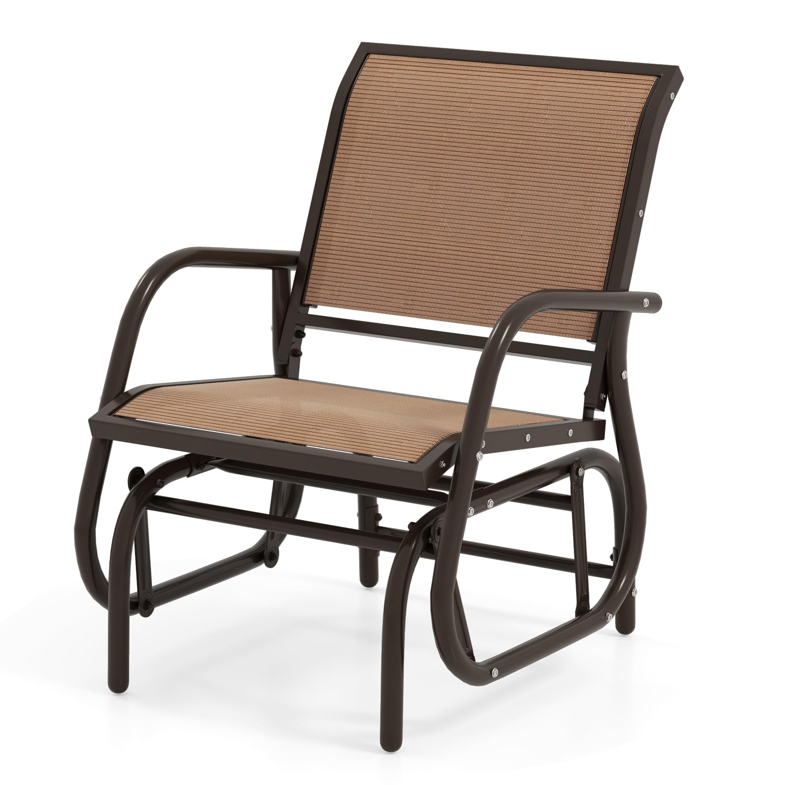 Tangkula Swing Glider Chair, Ergonomic Rocking Chair with Comfortable Fabric, Iron Frame, 4 Non-Slip Foot Pads, Outdoor Patio Glider Rocker Chair for