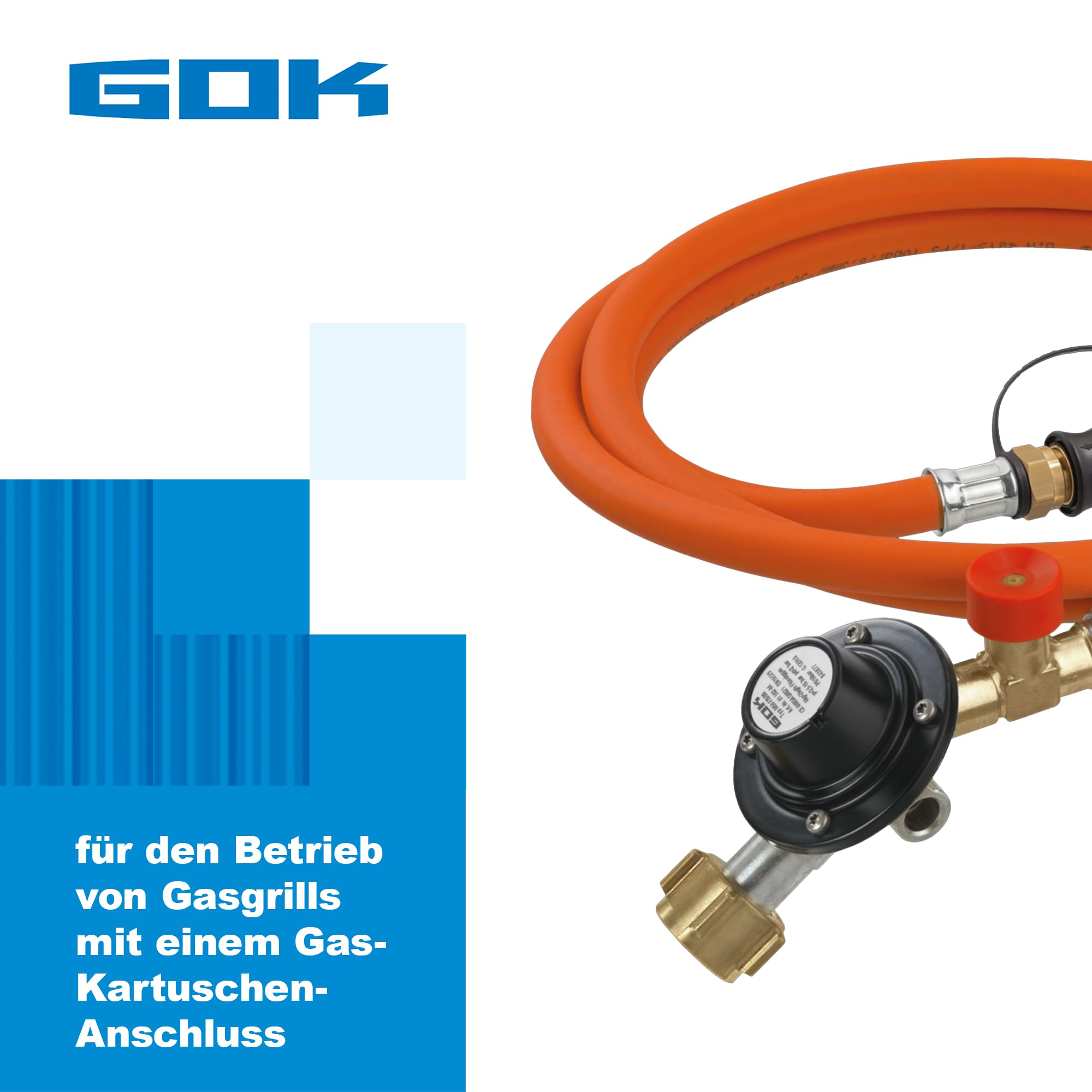 Regler-Schlauchleitung-Set zum Anschluss an Gasflaschen, für den Betrieb von Gasgrills mit einem Gas-Kartuschen-Anschluss, AG US Gas-Kart.