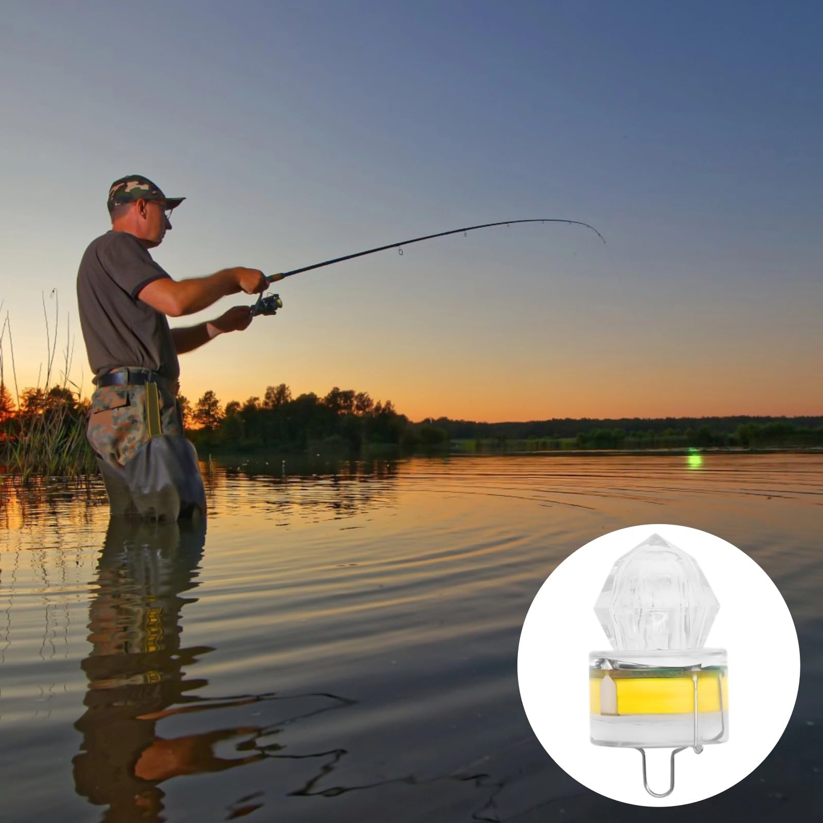 yeeplant 10-Piece Led Fishing Light Set, Lure with Flashing Strobes, Colorful and Submersible, for and Saltwater, Wide Light Emission for Fish Attraction