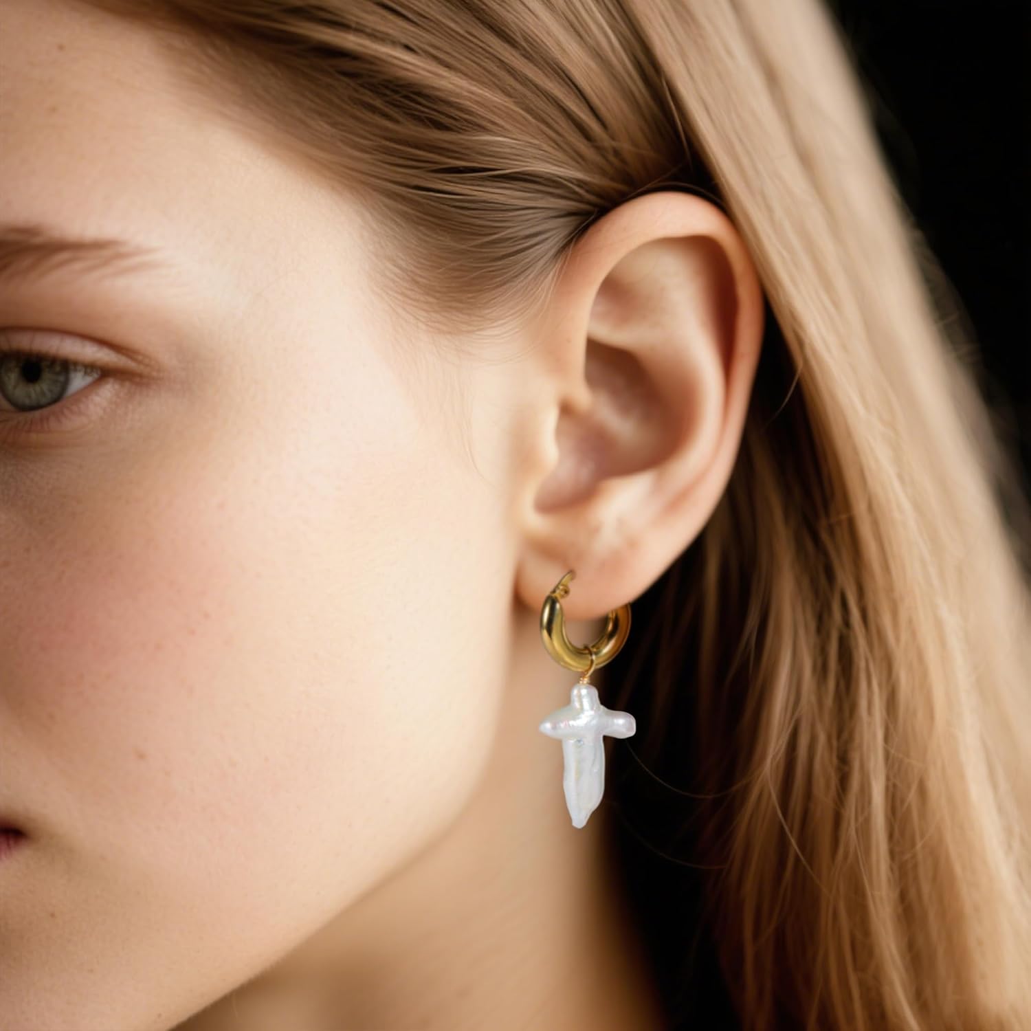 IDOKAWA Natural Freshwater Pearl Cross Earrings Elegant Christian Beachy Baroque Pearl Earrings Jewelry Gifts for Women