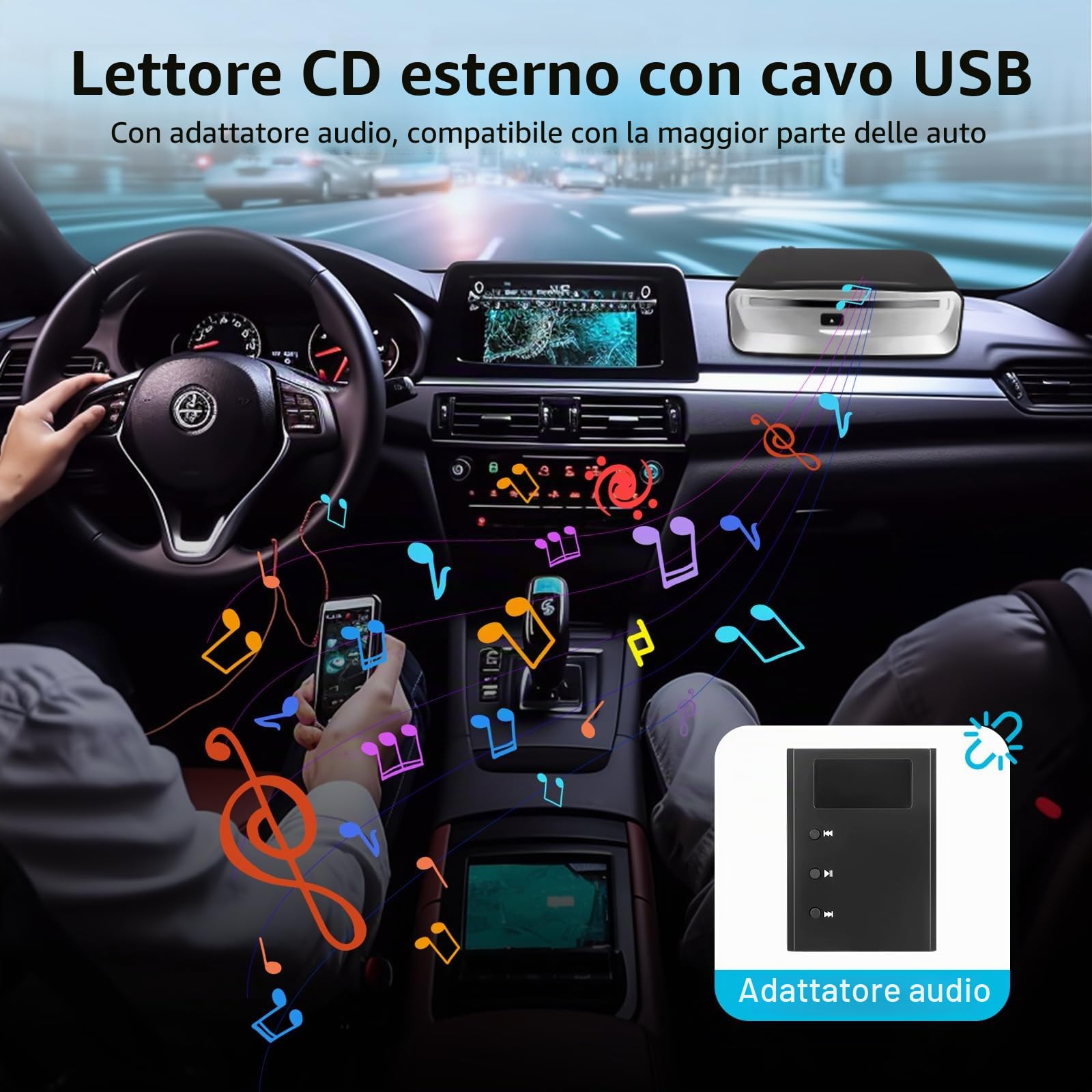Lettore CD/DVD Esterno per Autoradio Android con Connessione USB, Controllo Touchscreen, Plug & Play, Senza Necessità di Alimentazione Esterni