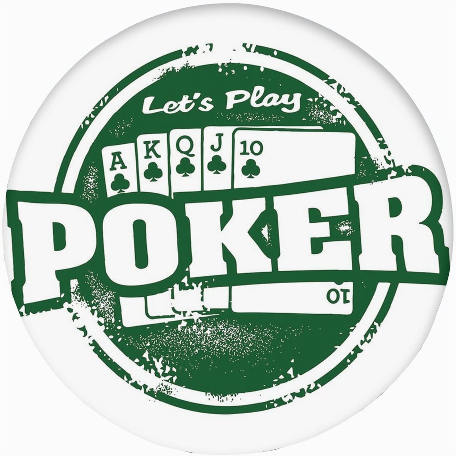 Poker Tournament Decor Round Fitted Tablecloth Cover,Lets Play Poker Stamp Royal Flush Elastic Edged Polyester Fitted Table Pad, xLarge, Fit Round Tables up 59