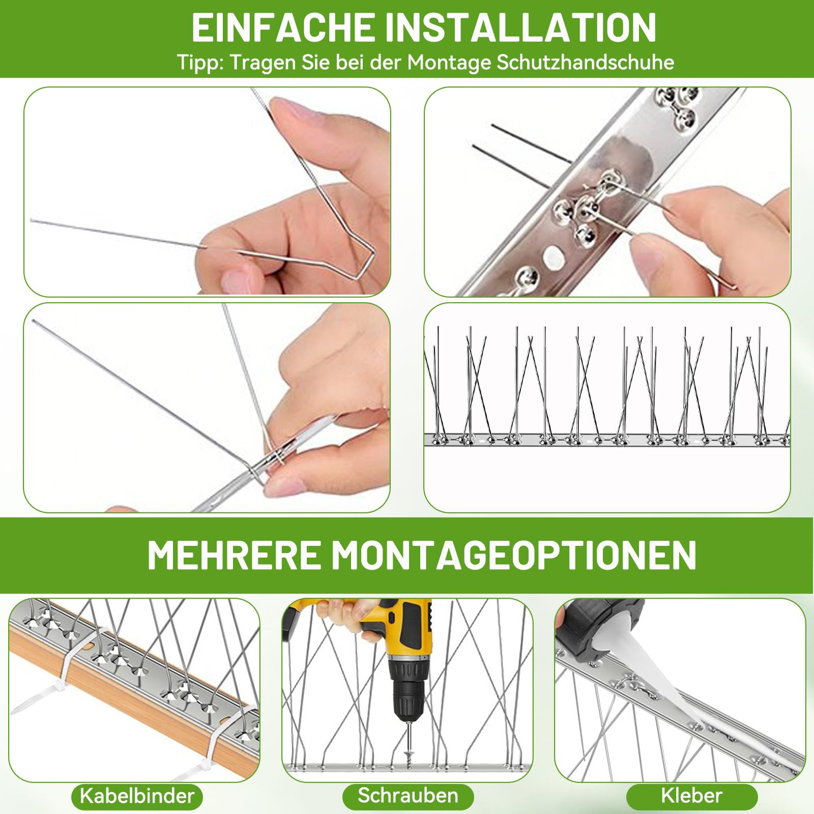 Warmfay Taubenabwehr Spikes 10m, Taubenschreck aus 304 Edelstahl Rostfrei & Wetterbeständig, Effektiver Vogelschutz für Balkon, Dach, Fensterbank& Garten, Vogelabwehr Spikes inkl. Montage Zubehör