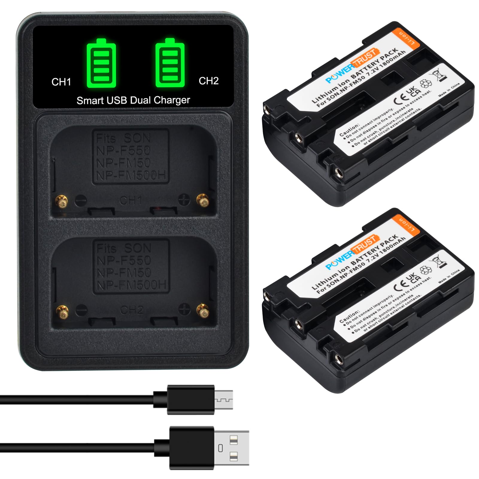 – 2Pcs NP-FM50 Battery with LED Dual Charger for Sony DSC-F707, DSC-F717, CCD-TR108 CCD-TR208 CCD-TR408 CCD-TR748 CCD-TRV106 CCD-TRV107