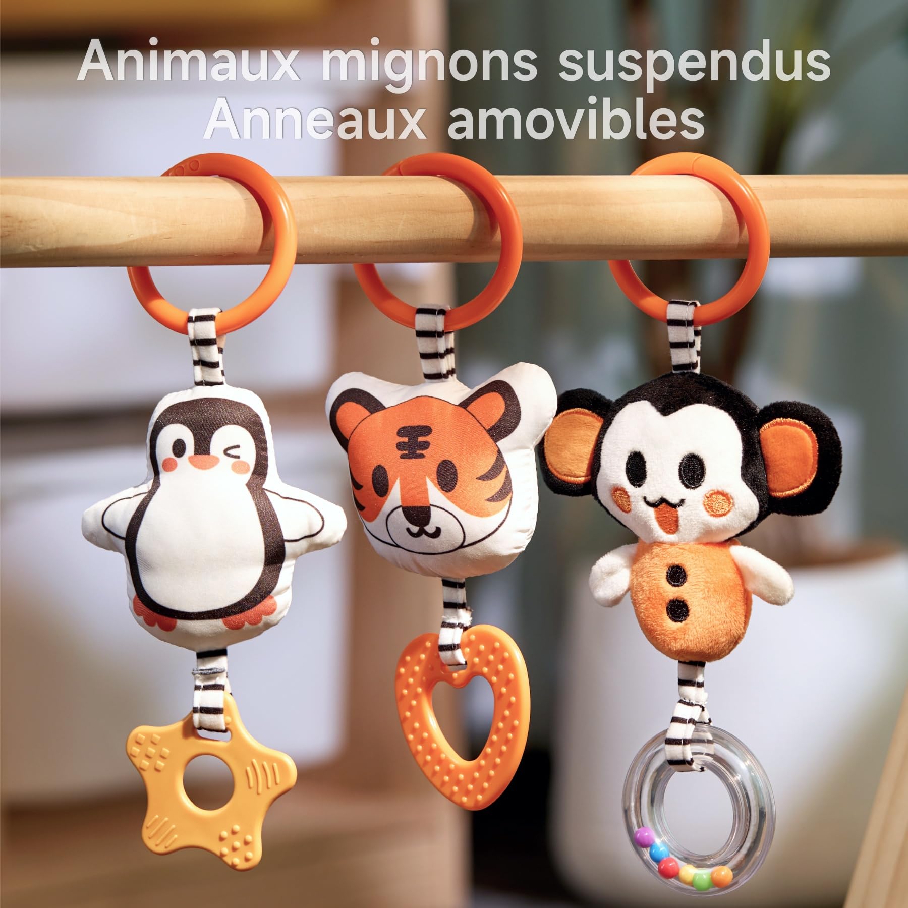 TUMAMA Noir Et Blanc Spirale D'activité Bébé, Eveil Poussette Jouet pour Bebe 0 3 6 9 Mois, Jeux Suspendre avec Hochet Et Anneaux De Dentition pour Auto, Stroller Arch, Berceau, Peluche Jouets Cadeau