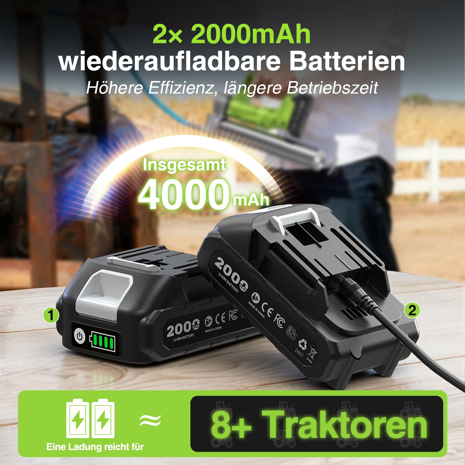 TaskStar Hocheffiziente Akku-Fettpresse: Elektrische Fettpresse mit 2 * 2.0Ah Batterien und Ladegerät, Verbessertes Mundstück, 10000 PSI Max Druck, für Landwirte, Mechaniker und Gerätebesitzer