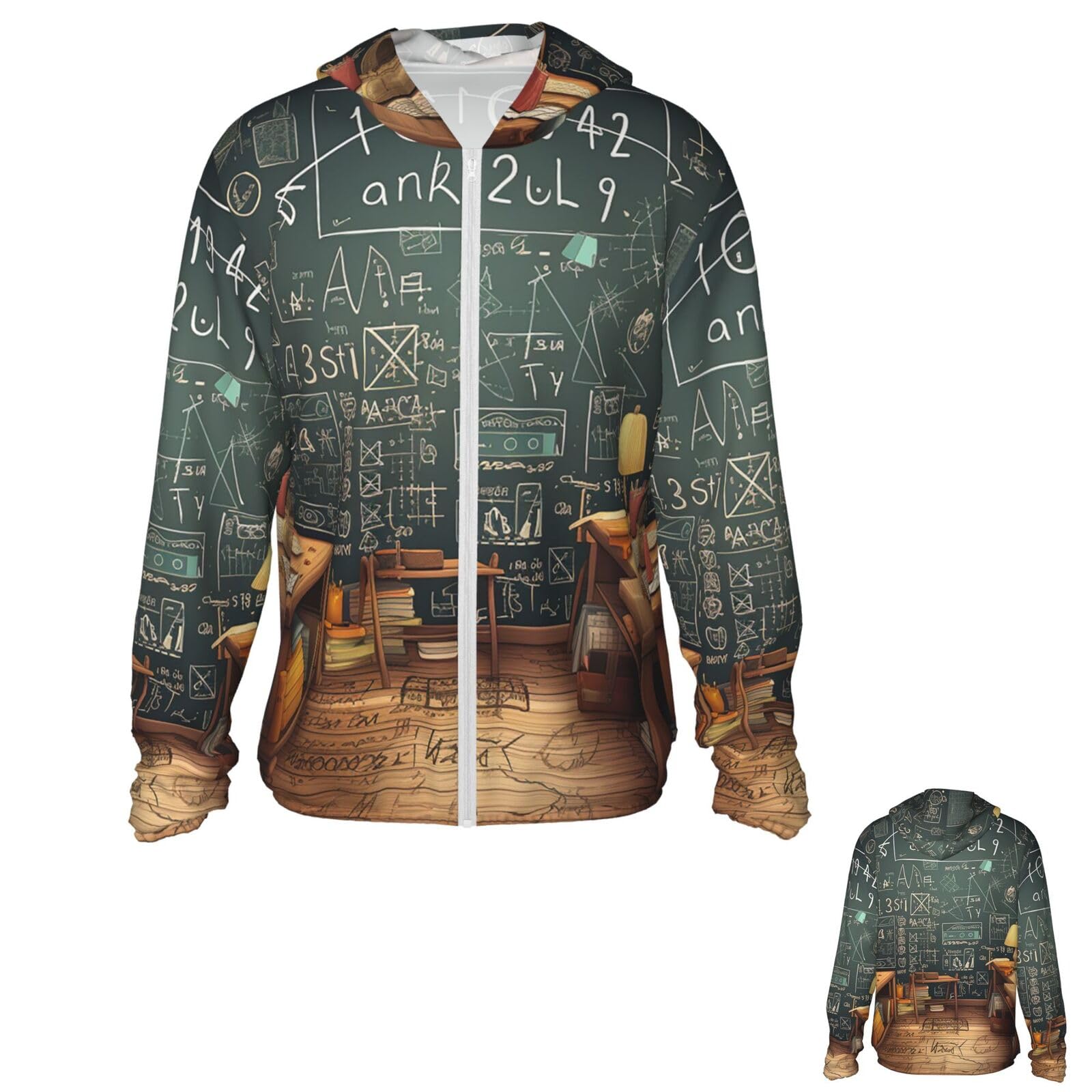 NONHAI Men's Sun Protection Jacket UPF 50+ Full Zipper Long Sleeve UV Hoodie Shirt School Math Women's Outdoor Jacket Black