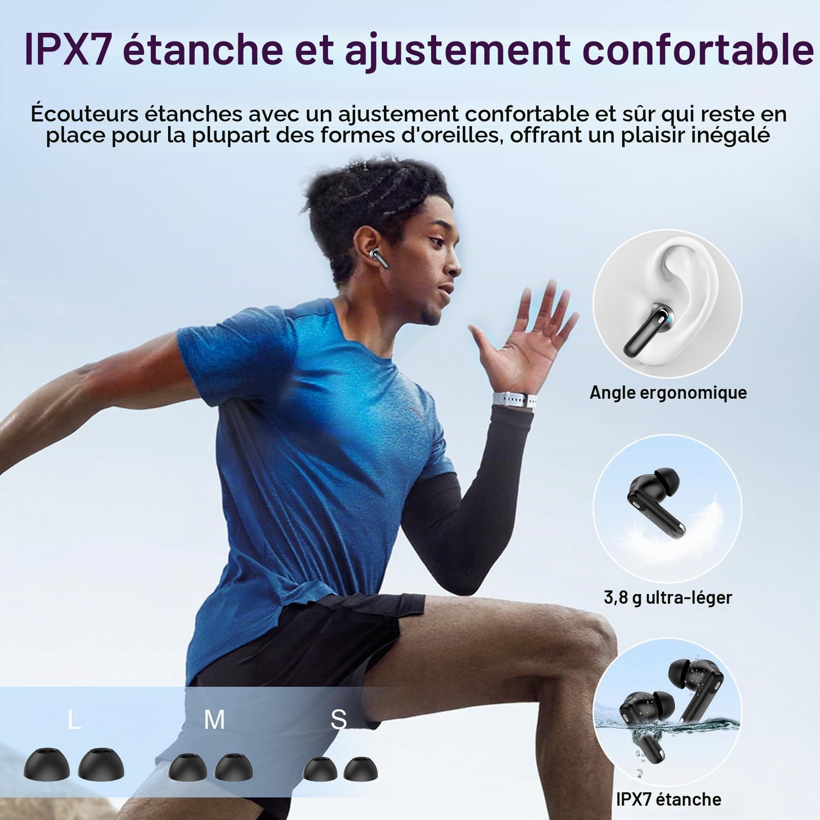 Ecouteurs Bluetooth sans Fil, 48H Écouteur Bluetooth 5.4 avec Écran Tactile Multifonction, IPX7 Étanche Stéréo Immersif Ecouteurs sans Fil avec Réduction du Bruit ANC/ENC/Mode Transparence/Mode 5 EQ