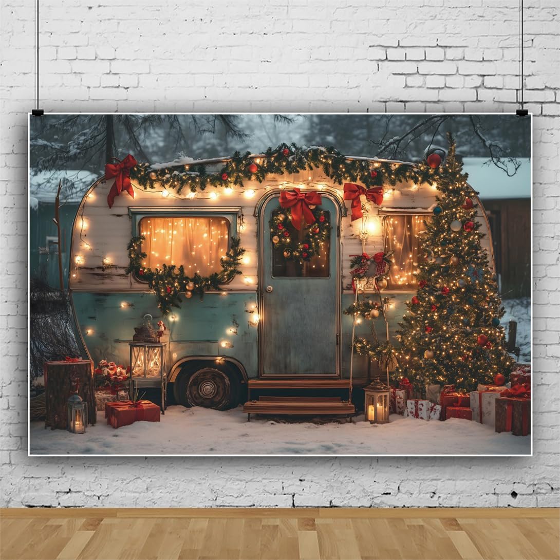 9,8x6,1m Scena Invernale con Autobus Invernale per Natale Autocaravan Esterno Autobus Fotografia Sfondo Invernale Nevoso Natale Felice Anno Nuovo Neonato Baby Shower Forniture per Vacanze