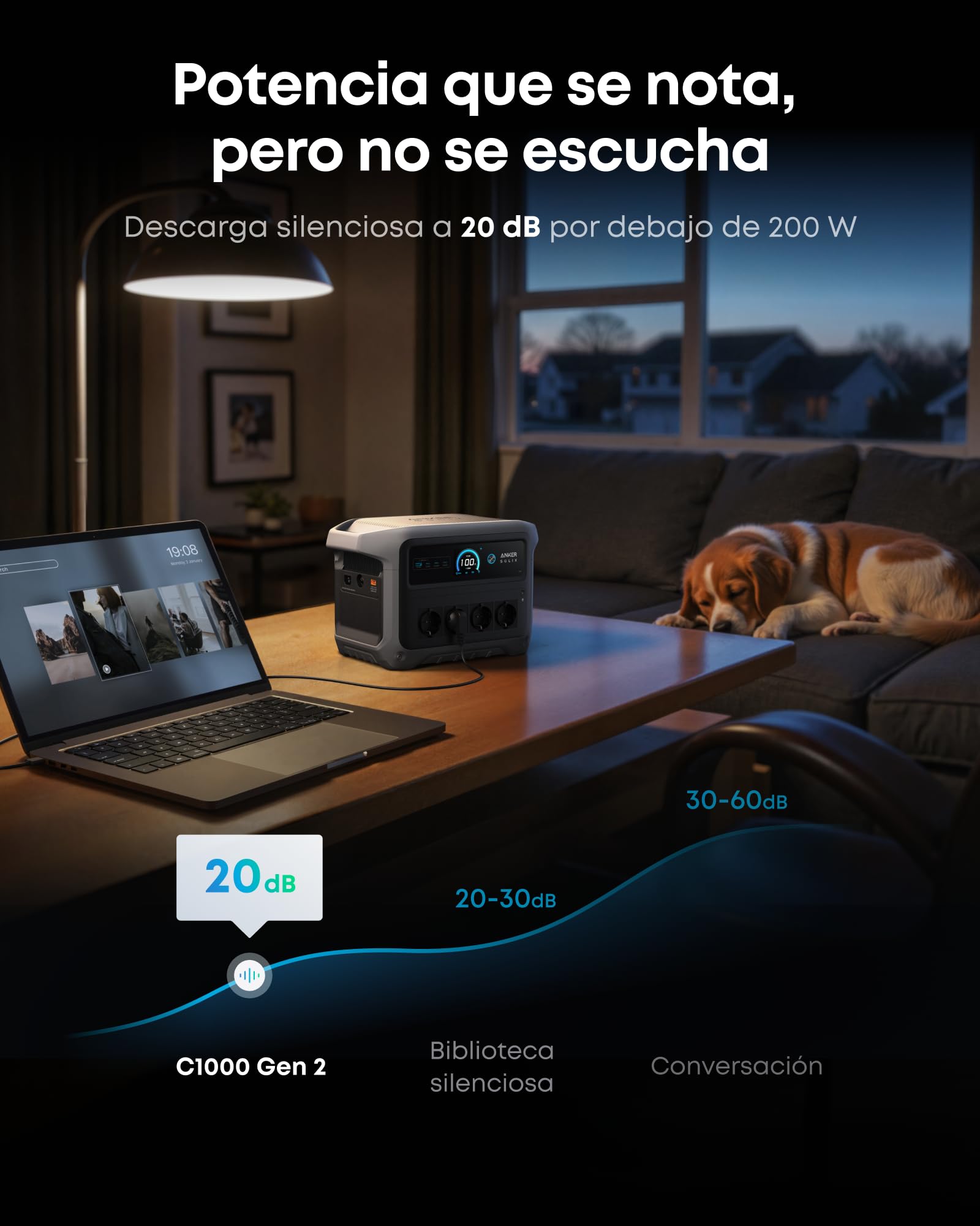 Estación de energía portátil Anker SOLIX C1000 Gen 2, generador solar de 2 000 W (pico 3 000 W), carga completa en 49 minutos, batería LiFePO4 de 1 024 Wh para respaldo doméstico, cortes de energía y
