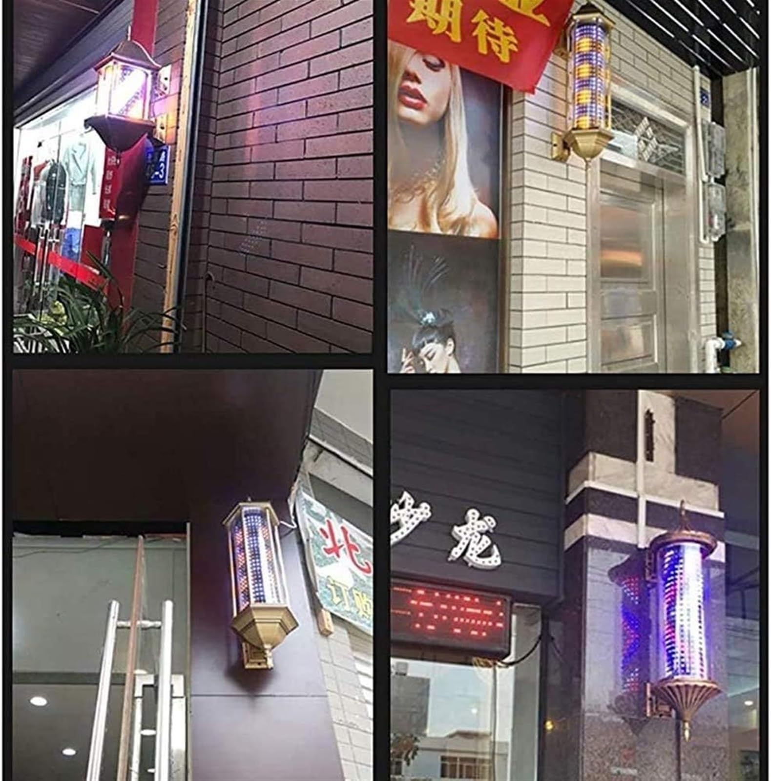 Salón Giratorio, barbería, Cartel Abierto, Poste, Tiras Rojas, Blancas y Azules con luz de Globo Brillante, lámpara montable en Pared
