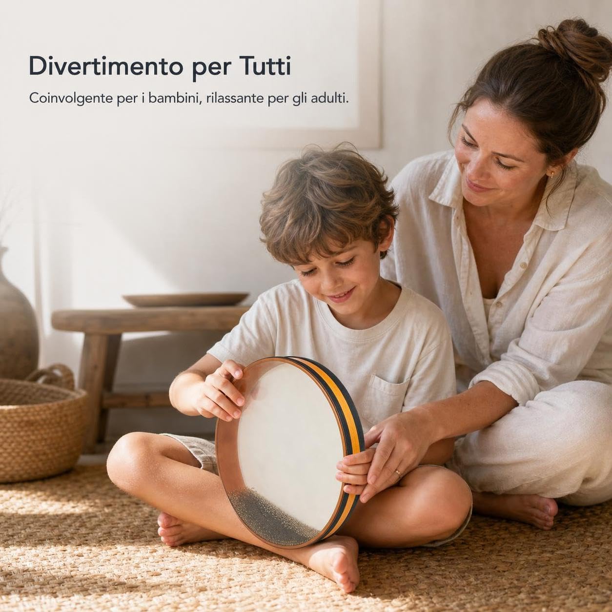 Tamburo Onda Oceanica Percussioni Doppio Lato per Effetto Realistico in Legno E Pelle Tocco Rilassante Adatto a Terapia Audio Meditazione Sala Benessere, 14 pollici