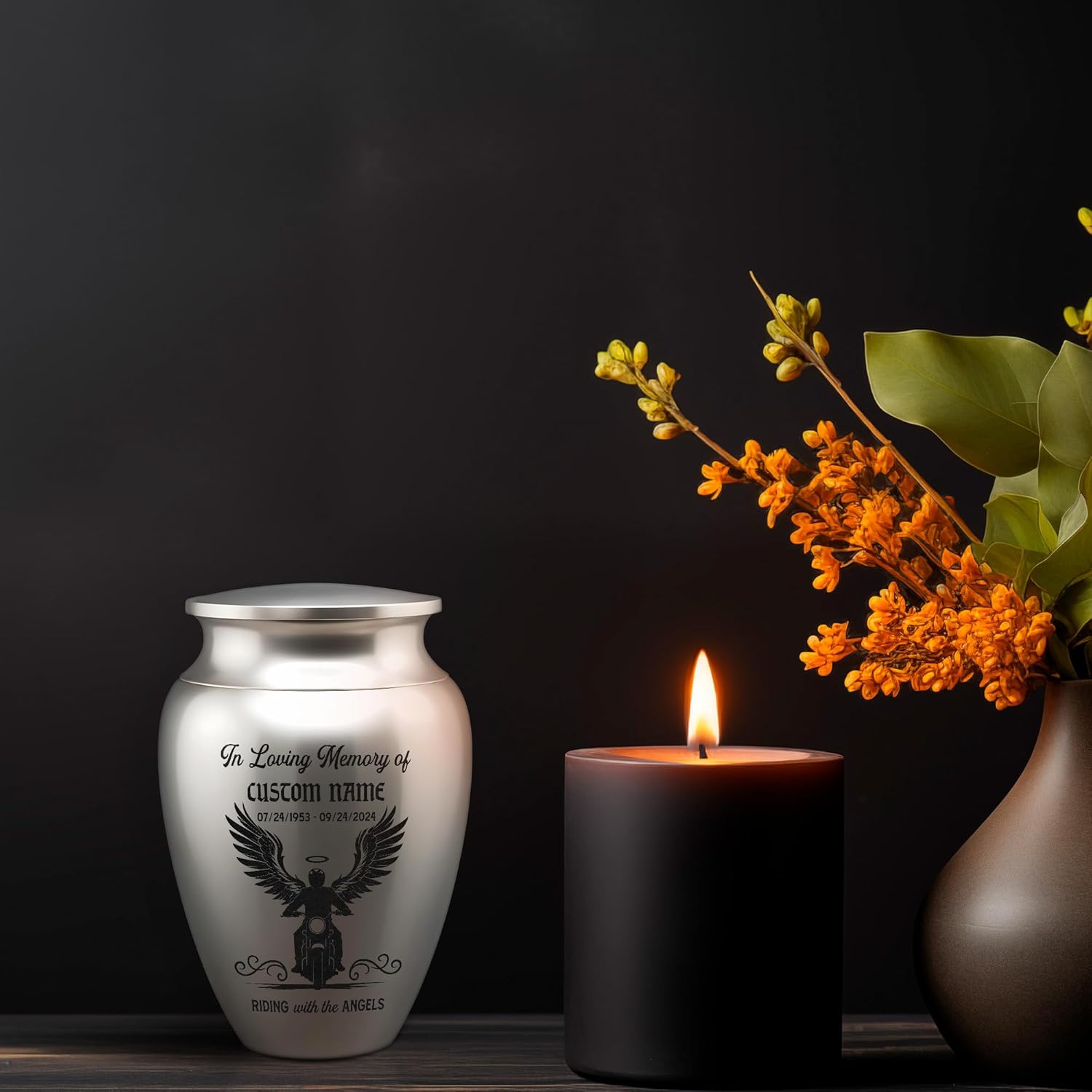 Artsy Woodsy Personalized Cremation Mini Urns Stainless Steel Decorative Keepsake Urns for Ashes 2.56 inch, Memorial Motorcycle Urns for Human Ashes Male/Dad/Men (05, 2.56x1.77, Motor)