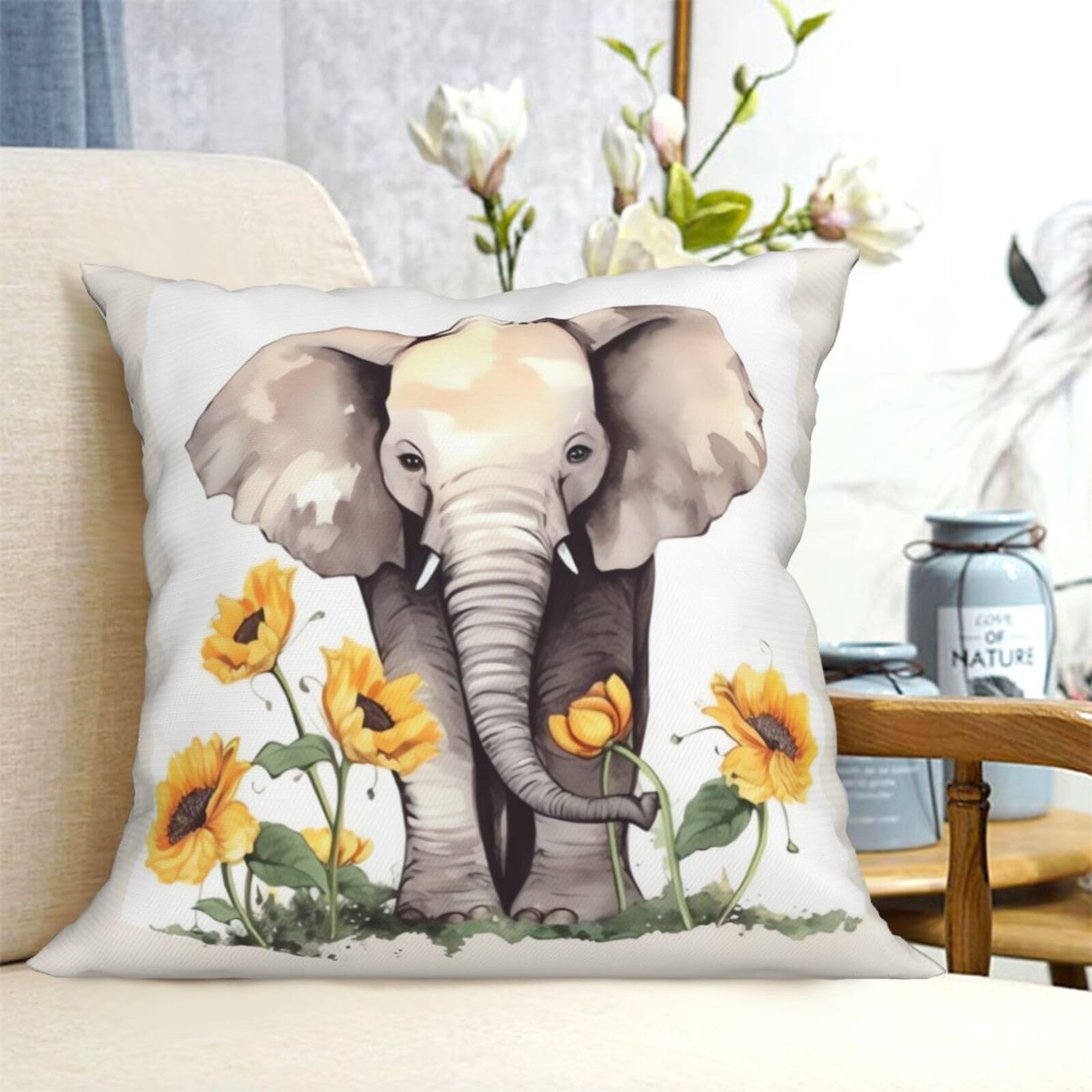 Fodpand Black Decorative Throw Pillow Covers 18"X18" Elephant And Sunflower Cushion Cases Square Modern Farmhouse Pillow Cases Soft Cozy Cushion Covers For Couch Sofa Bedroom Home Decor Pillowcase