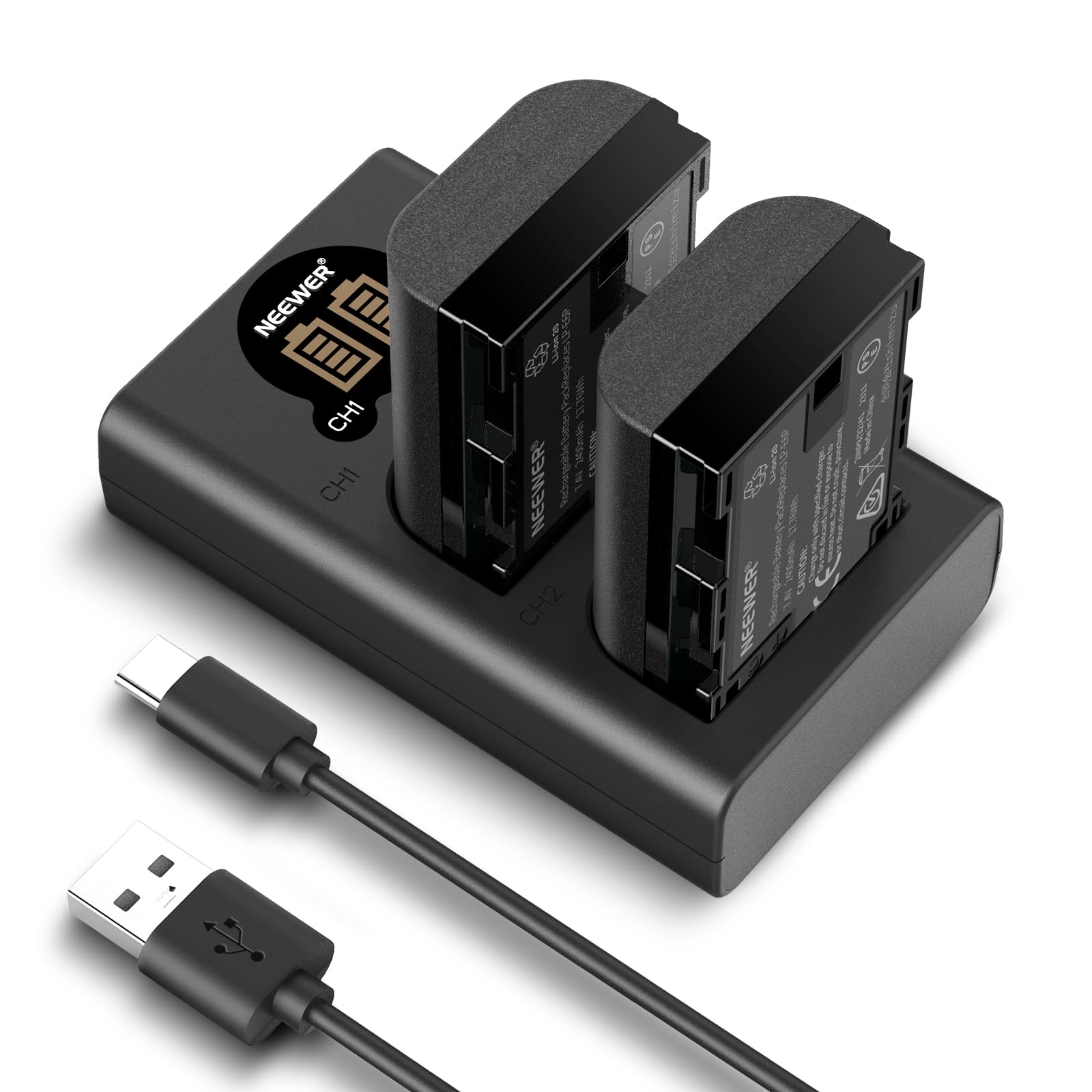 NEEWER Replacement Battery and Charger Set for LP-E6P/LP-E6NH/LP-E6N/LP-E6, 2 Pack 2200mAh Batteries and Vertical USB Dual Charger, Compatible with