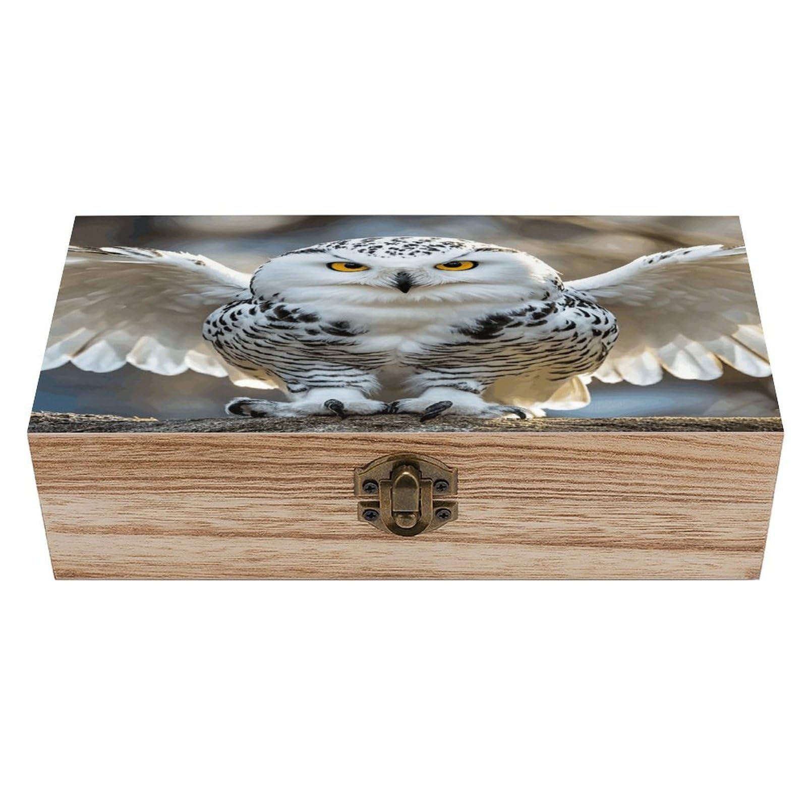 VstaDank Snow Owl Wooden Storage Box Decorative Jewelry Case with Lids Exquisite Wood Box Letters Gifts Acacia Wood Boxes Fashion Wooden Keepsake Boxes for Men Women