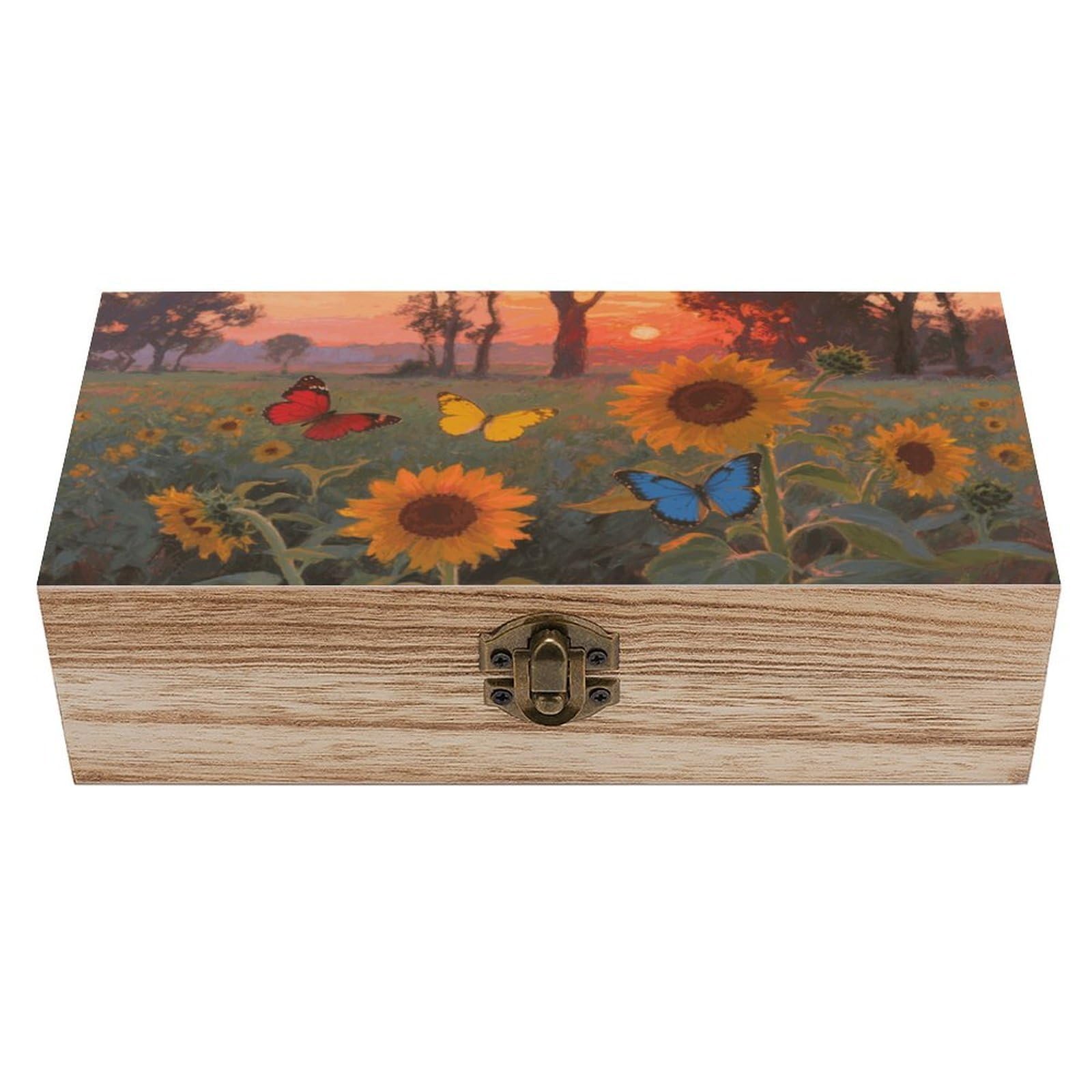 FodPand Decorative Keepsake Box Wooden Storage Boxes with Hinged Lid Handmade Sunflower Butterfly Wood Organizer Memory Treasure Box for Jewelry Craft Card Photo Storage Wedding Bridal Shower Gifts