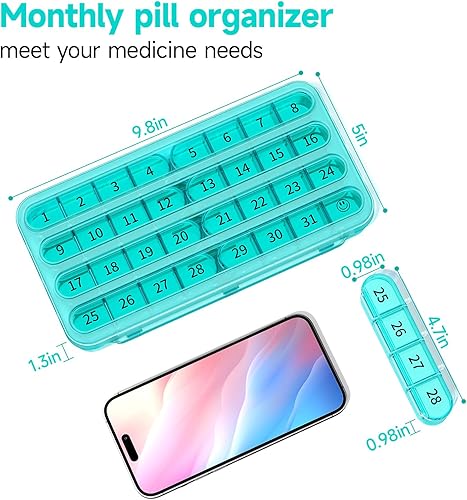 Miniatura 9 de Zoksi Organizador mensual de píldoras 1 vez al día, organizador de pastilleros de 30 días una vez al día, pastillero grande de un mes para viajes,