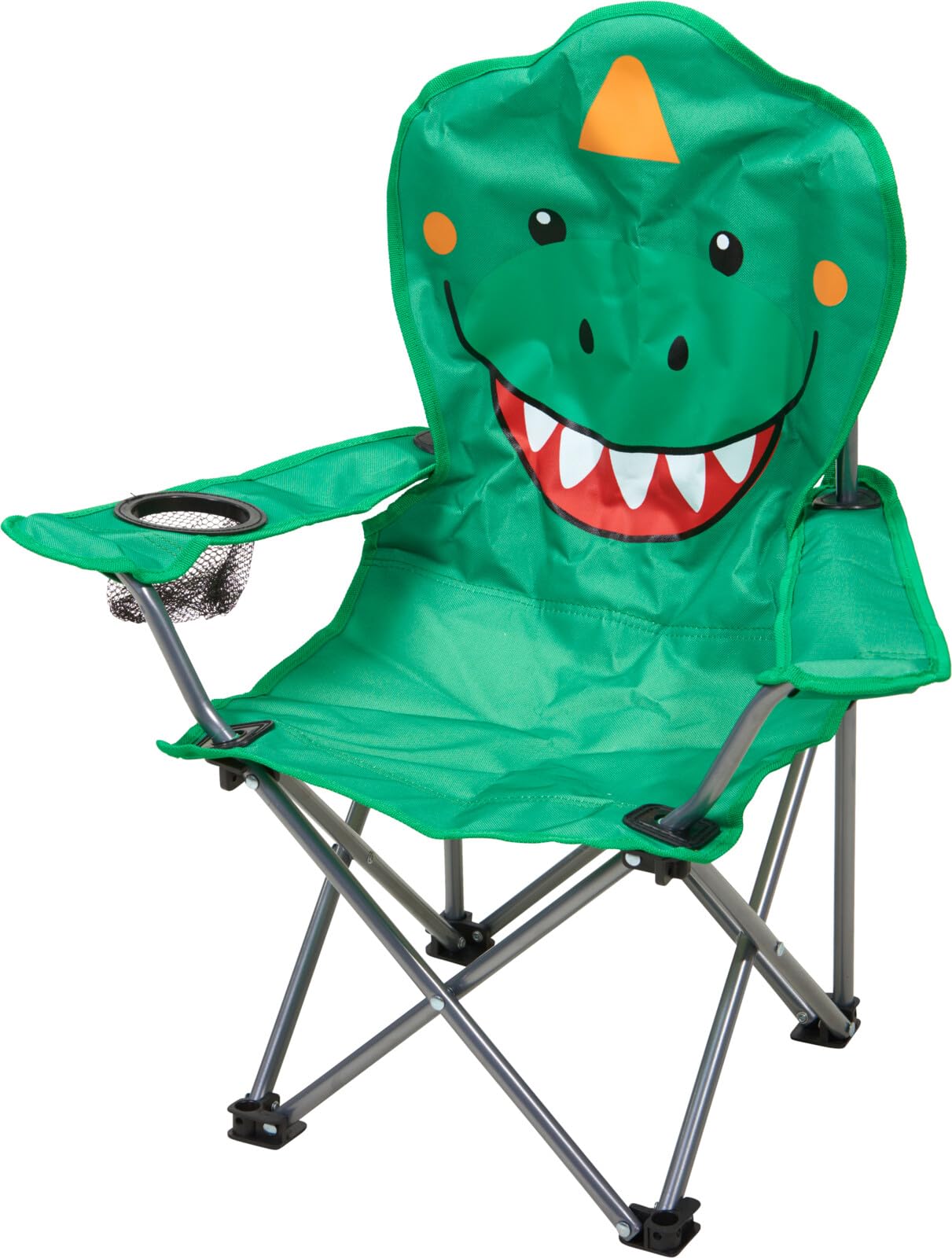 Envenzo Kids Folding Camping Chair, 4 Assorted Animal Designs, 600D Polyester, with Cup Holder and Security Lock, 35x35x60cm (1, GREEN)