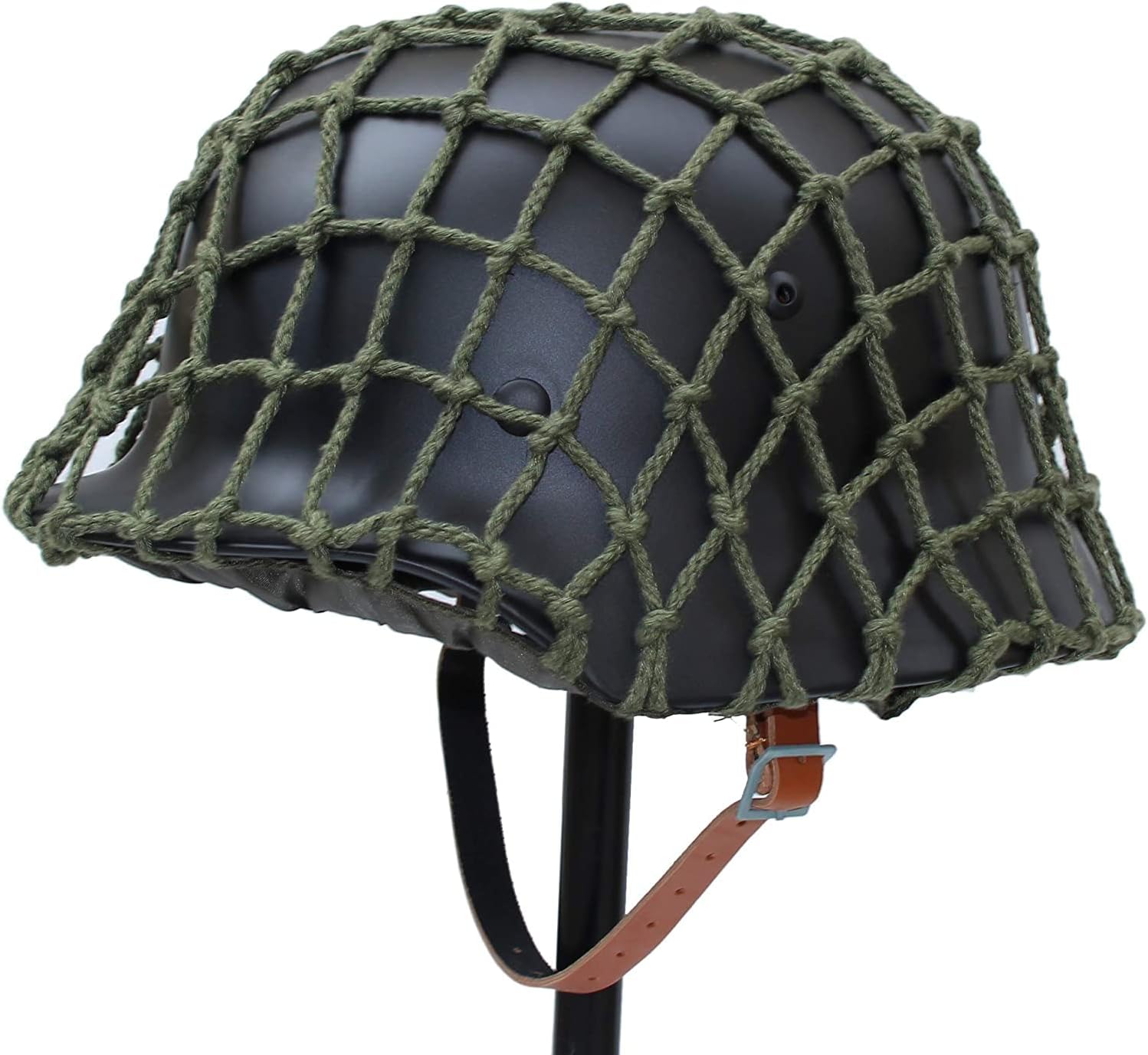 WW2 WWII German M35 Helmet with Net Cover Steel Material M1935 Soldier Stahlhelm with Net/Canvas Chin Strap Black Green Color