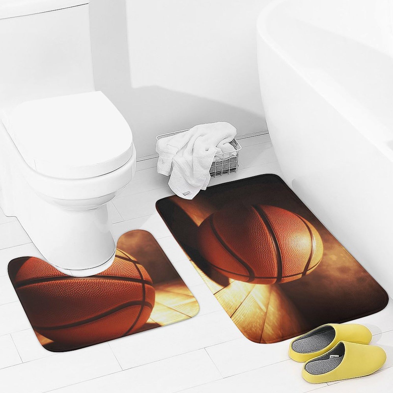 Tapis de bain en U pour salle de bain design basket-ball lot de 2