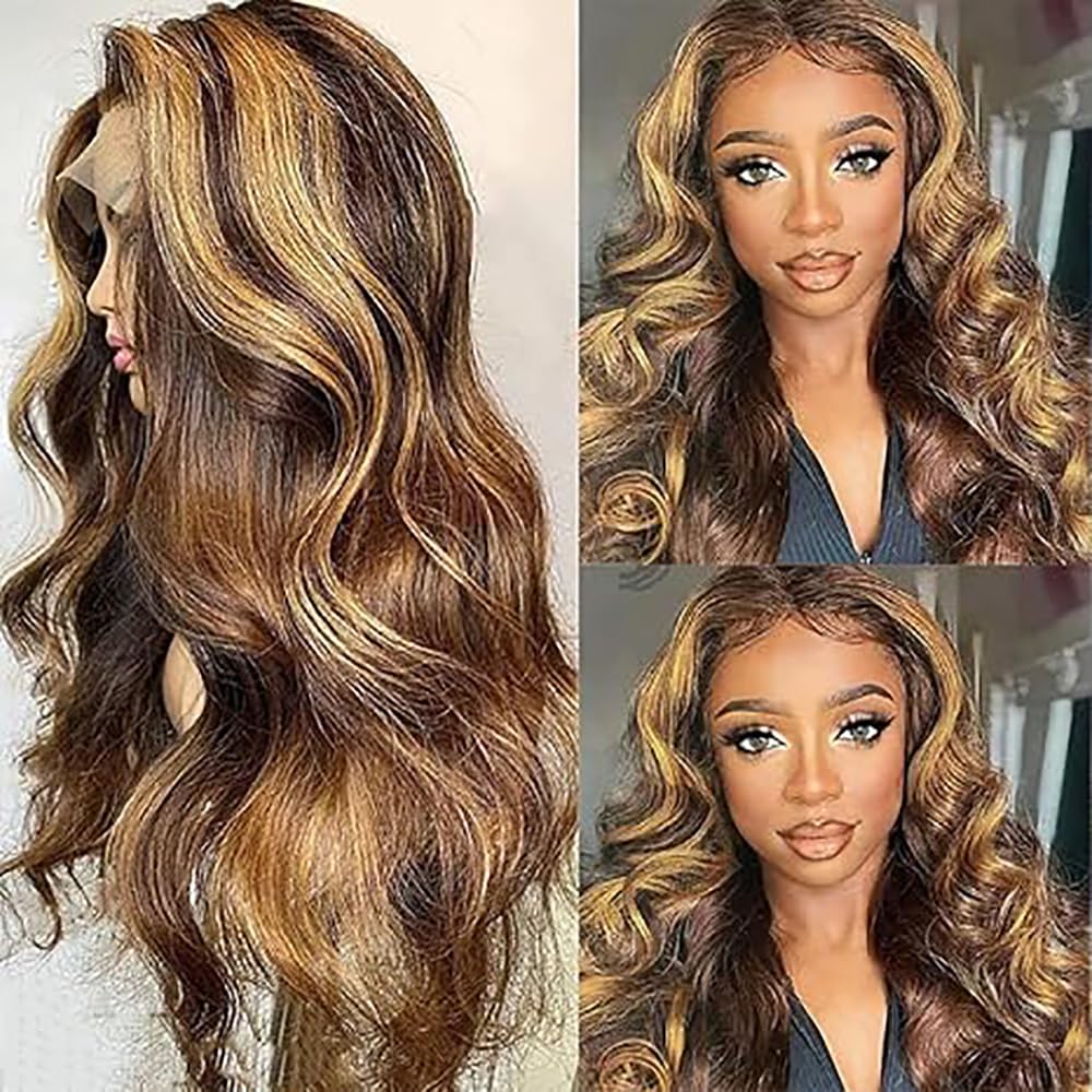 Parrucche Capelli Veri 13x4 Body Wave Human Hair Wig Lace Front Highlight Blonde 32 Inch