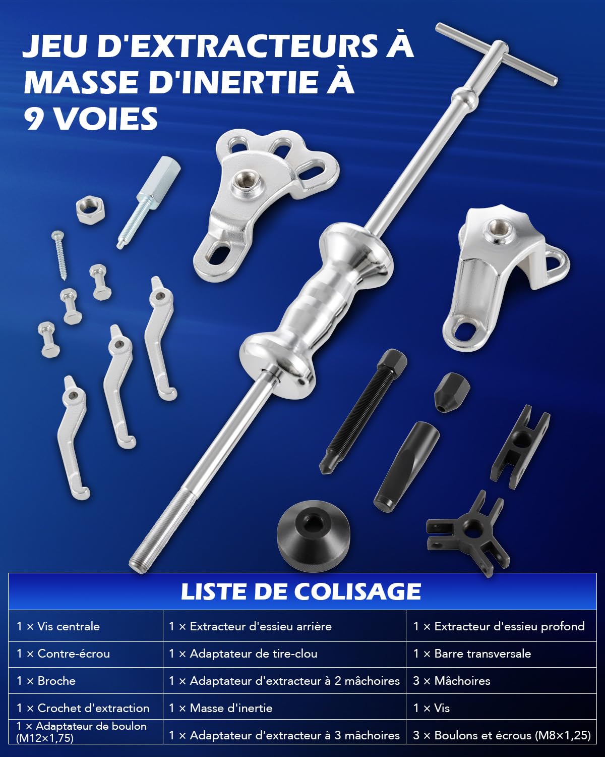 Orion Motor Tech Marteau à Inertie 15 Pièces, Kit d'Arrache Moyeu et Extracteur de Roulement avec Masse de 2,3 kg, Arrache Roulement Intérieur et Extérieur pour Auto et Utilitaire