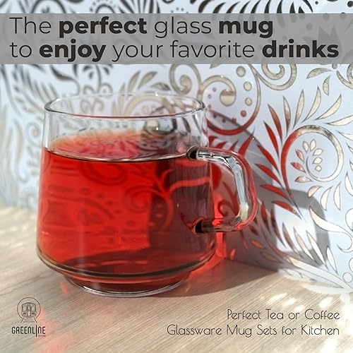 Miniatura 2 de Greenline Goods Tazas de vidrio rosadas  Taza apilable con asa  Juego perfecto de tazas de té o café para decoración de cocina  Juego de 2 tazas de