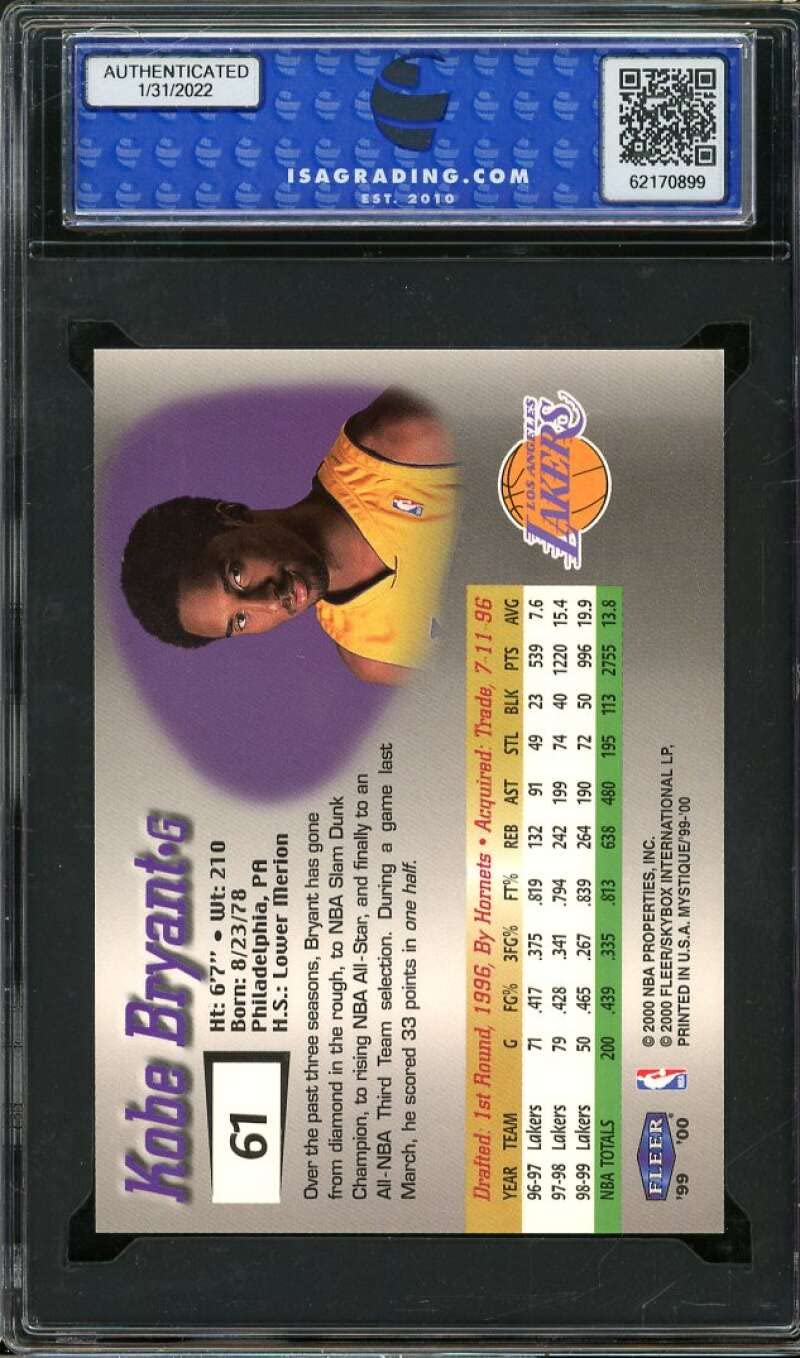 Amazon.com: Kobe Bryant Card 1999-00 Fleer Mystique #61 ISA 9 MINT