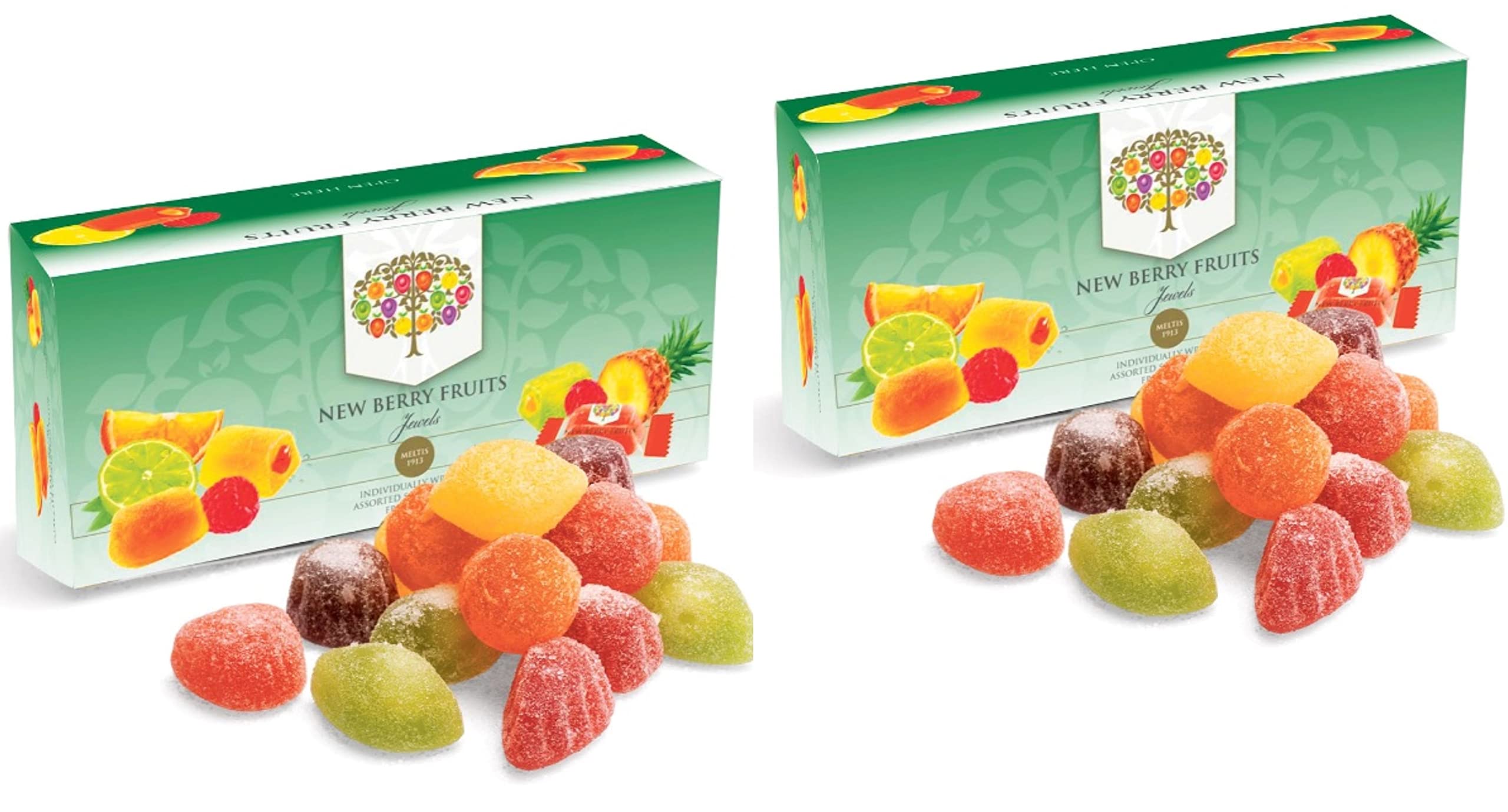 Hezvic New Berry Fruit Jewels 300grams - Pack of 2 Assorted Soft Centred Fruit Jellies - Individually Wrapped Assorted Fruit Jewels, Lime