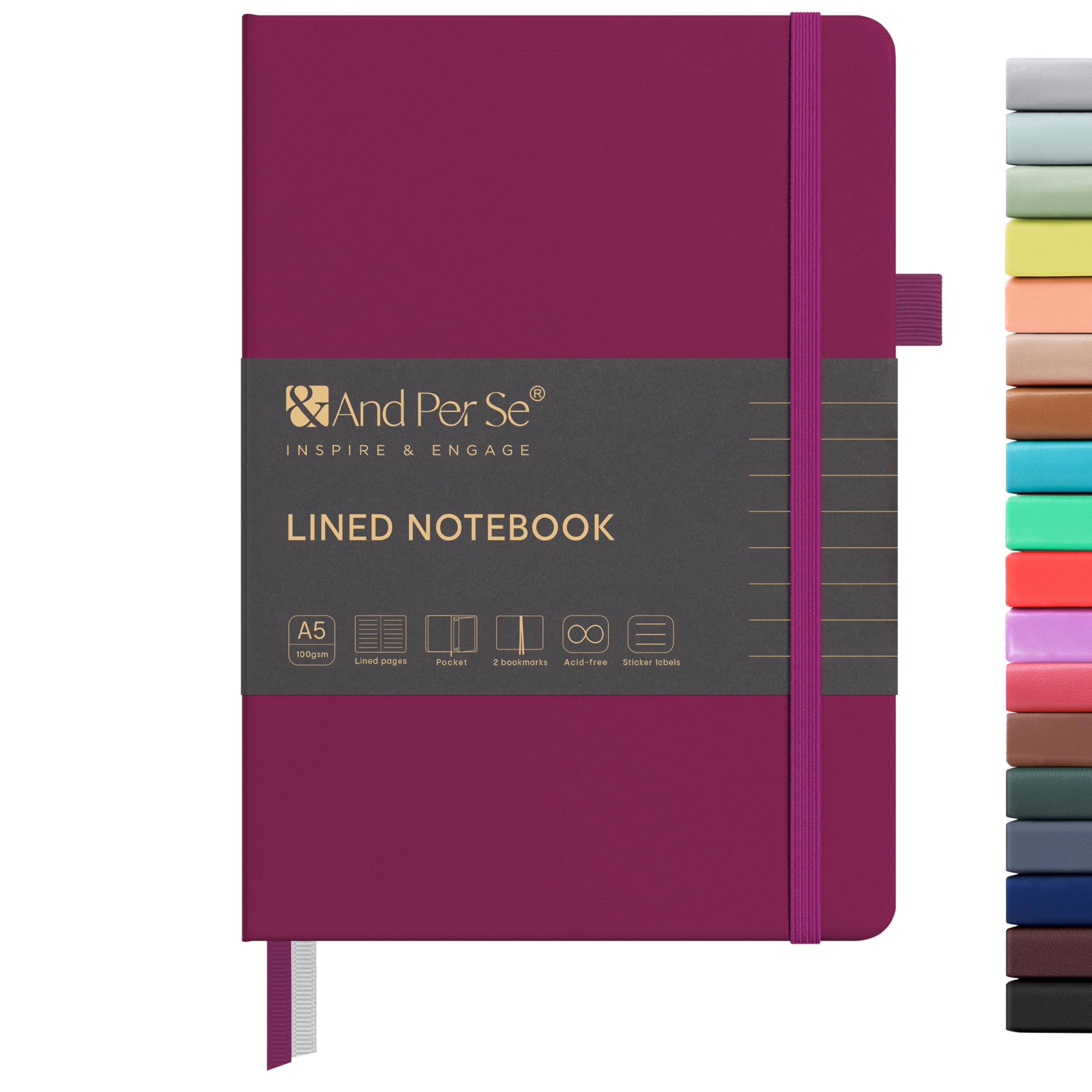 &And Per Se Lined Journal Notebook, 160 Pages, A5 5.7 x 8 inches College Ruled Thick Paper Notebook Journals for Writing, Hardcover Notebooks for Women Men Office School (1 Pack, Mulberry Purple)