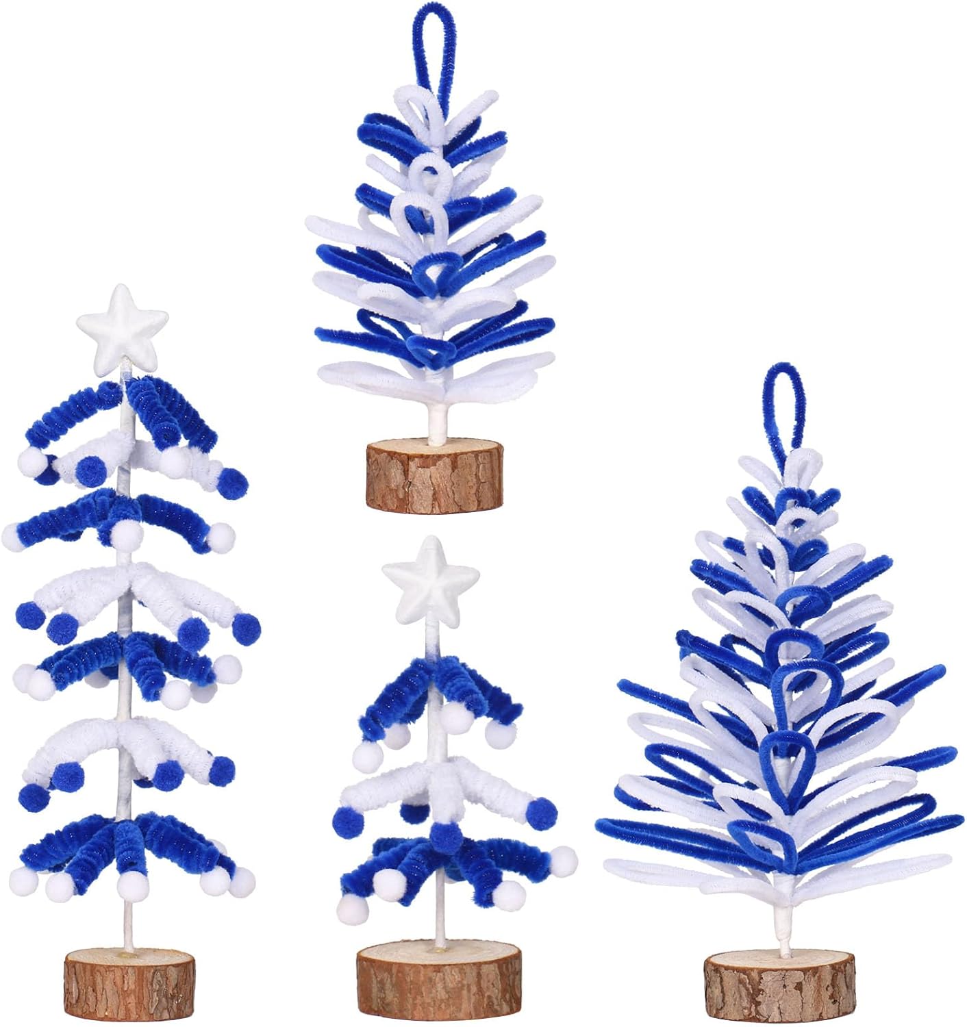 Super Holiday 4PCS Small Christmas Tree, Artificial Mini Tabletop Tree Christmas Decorations, for Wedding Holiday Indoor Xmas Party Decor - Blue/White