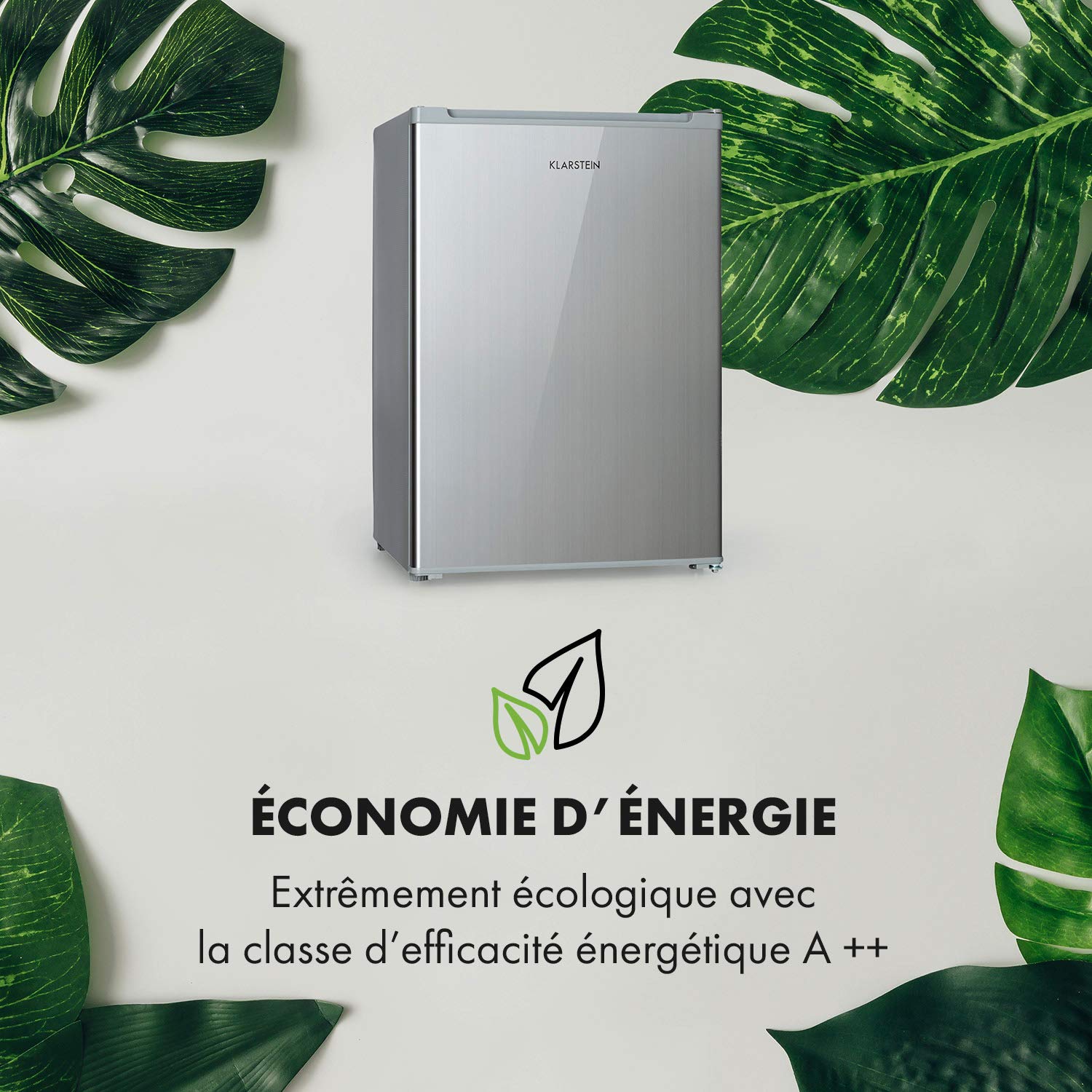 KLARSTEIN Delaware - Réfrigérateur compact, Capacité: 76 L, Congélateur: 4L, 2 niveaux de rangement, Range-boissons, Econome, Thermostat à 5 niveaux, Pieds réglables - Argent