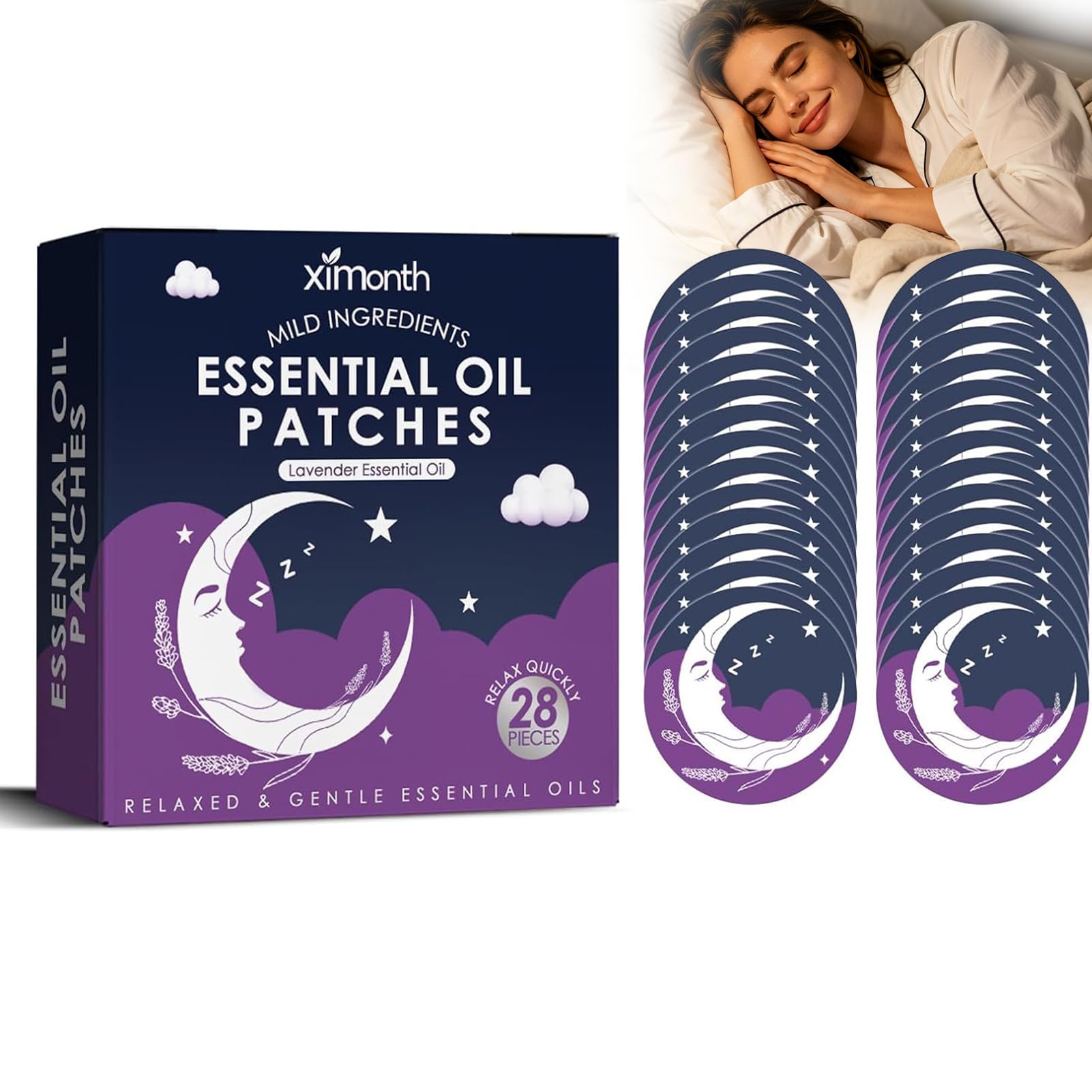 Lunavelle Schlafpflaster - 28PCS Schlafpflaster Natürliches Einschlafhilfe, 100% Pflanzenextrakte, Darunter Lavendel und Passionsblume, Sanfte Schlafunterstützung für Männer und Frauen