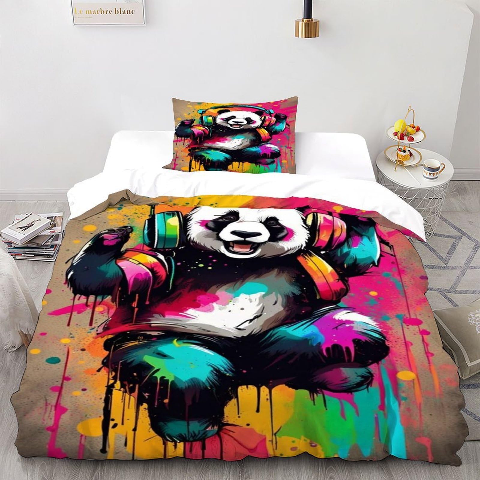 Housses de couettes panda 135x200cm en microfibre pour éviter le repassage et simplifier le lit