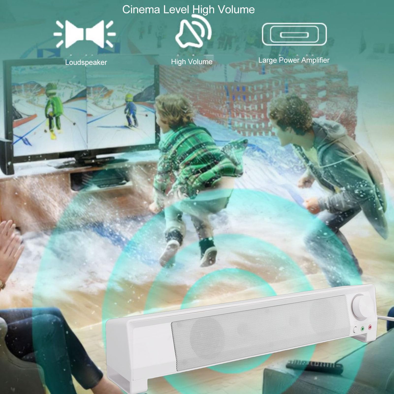 VGEBY Soundbar per Computer, Materiale ABS, Suono Chiaro con Bassi, per PC Desktop e Dispositivi Intelligenti, Ingresso USB da 3,5 Mm