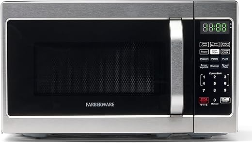 Farberware Countertop Microwave 700 Watts, 0.7 Cu. Ft. - Microwave Oven With LED Lighting and Child Lock - Perfect for Apartments and Dorms - Easy Clean Stainless Steel